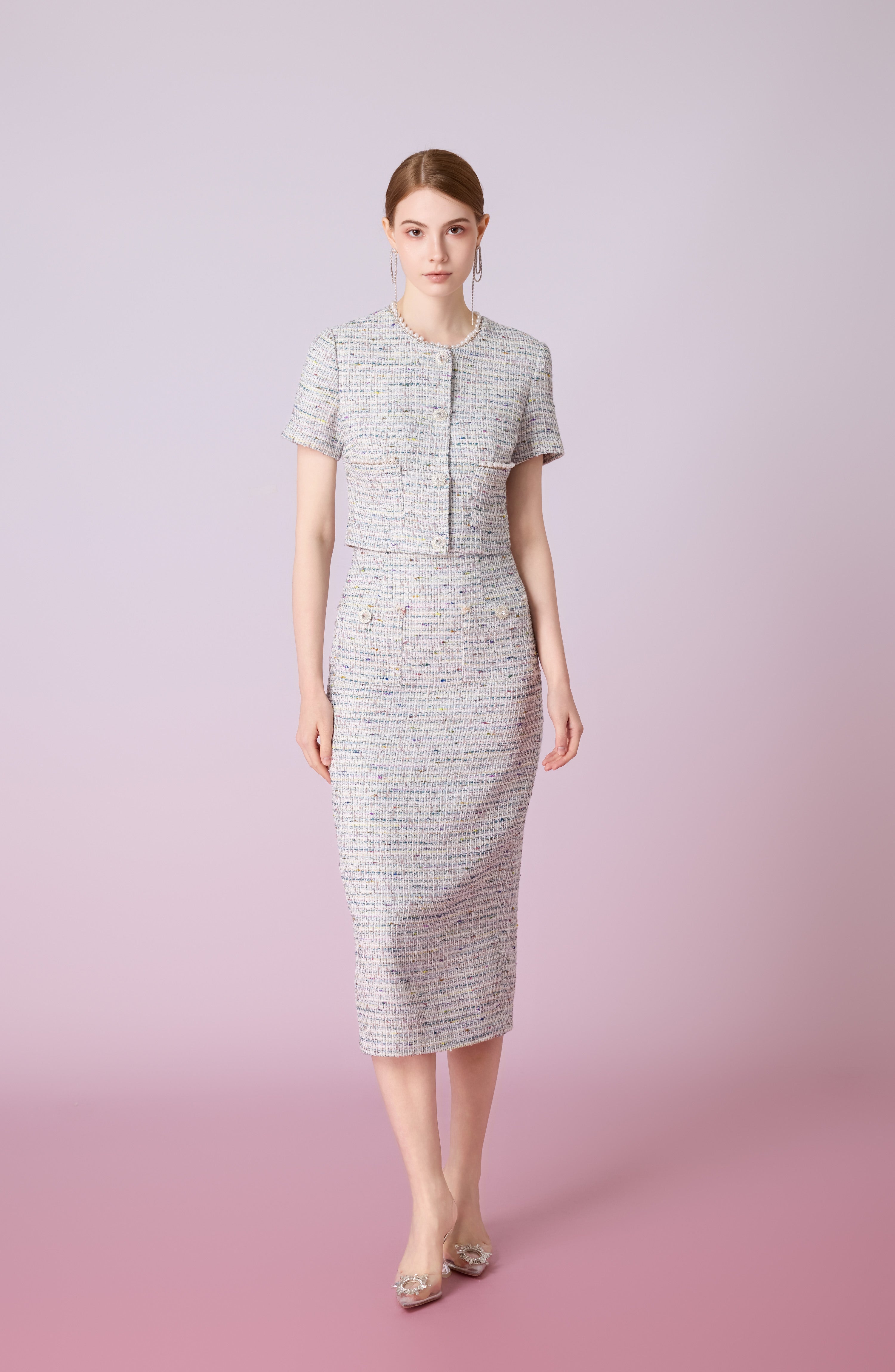 Jackqueline Teal White Tweed Top