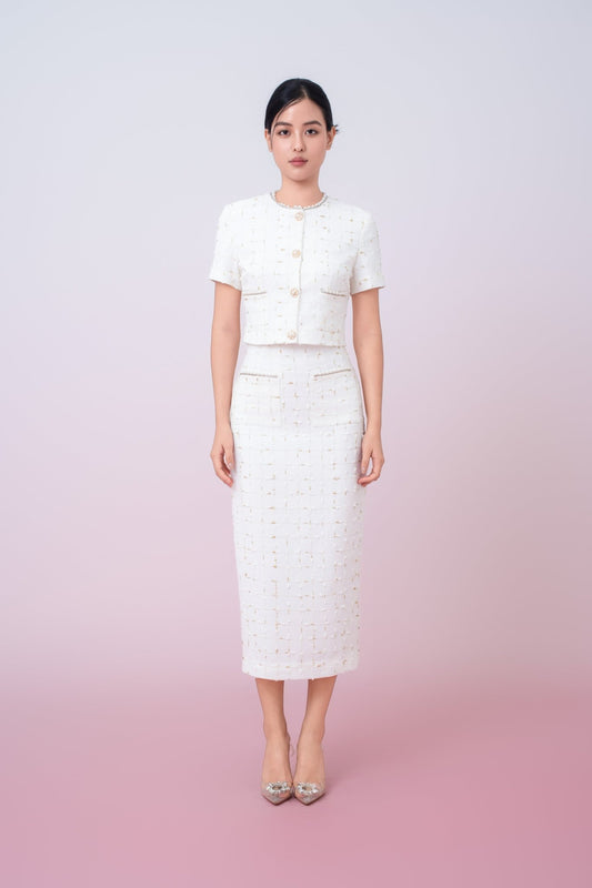 Jackqueline White Tweed With Gold Threads Top - Nimisski