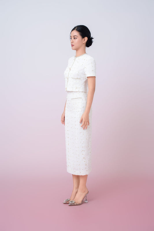 Jackqueline White Tweed With Gold Threads Top - Nimisski