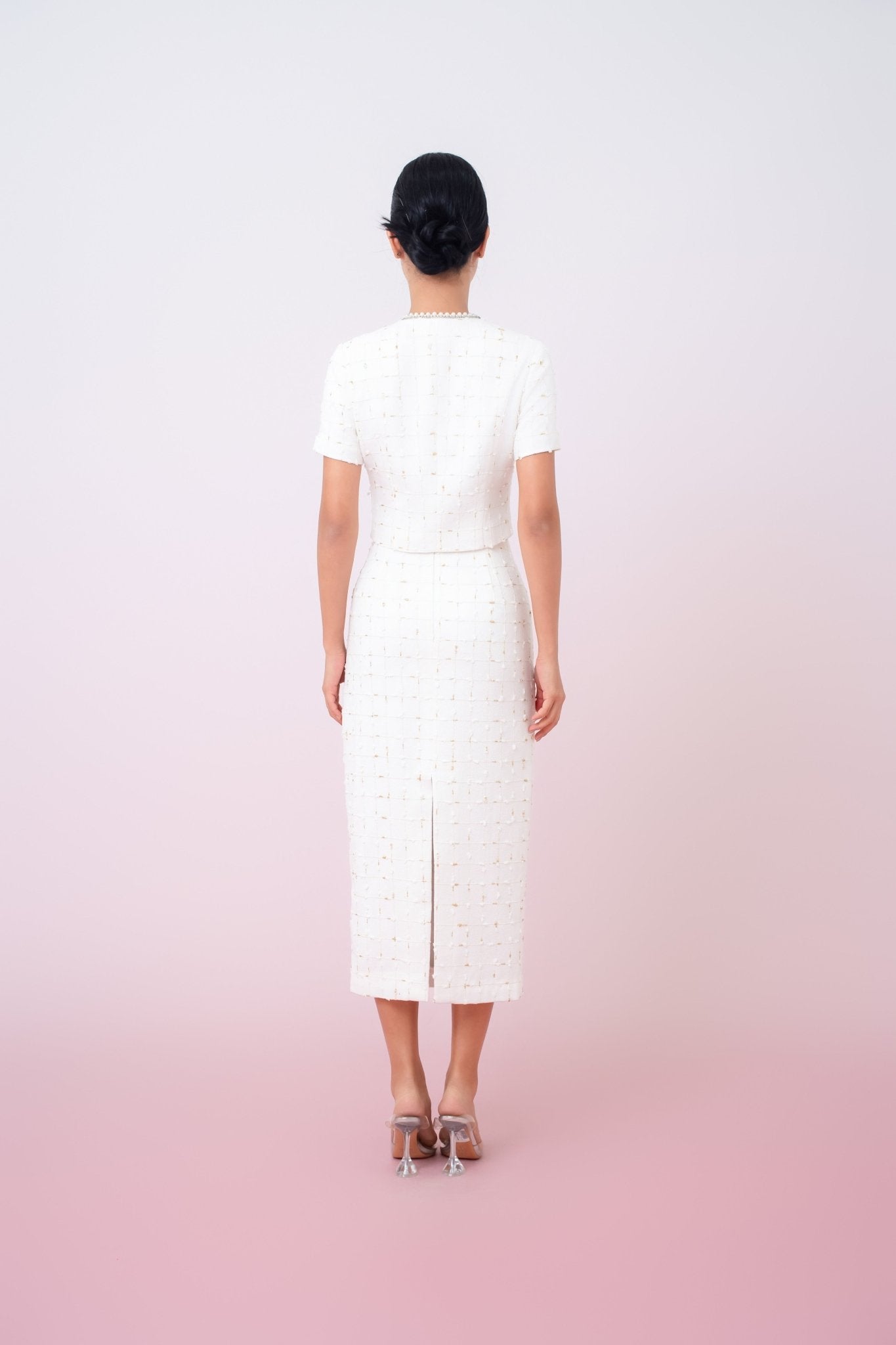 Jackqueline White Tweed With Gold Threads Top - Nimisski