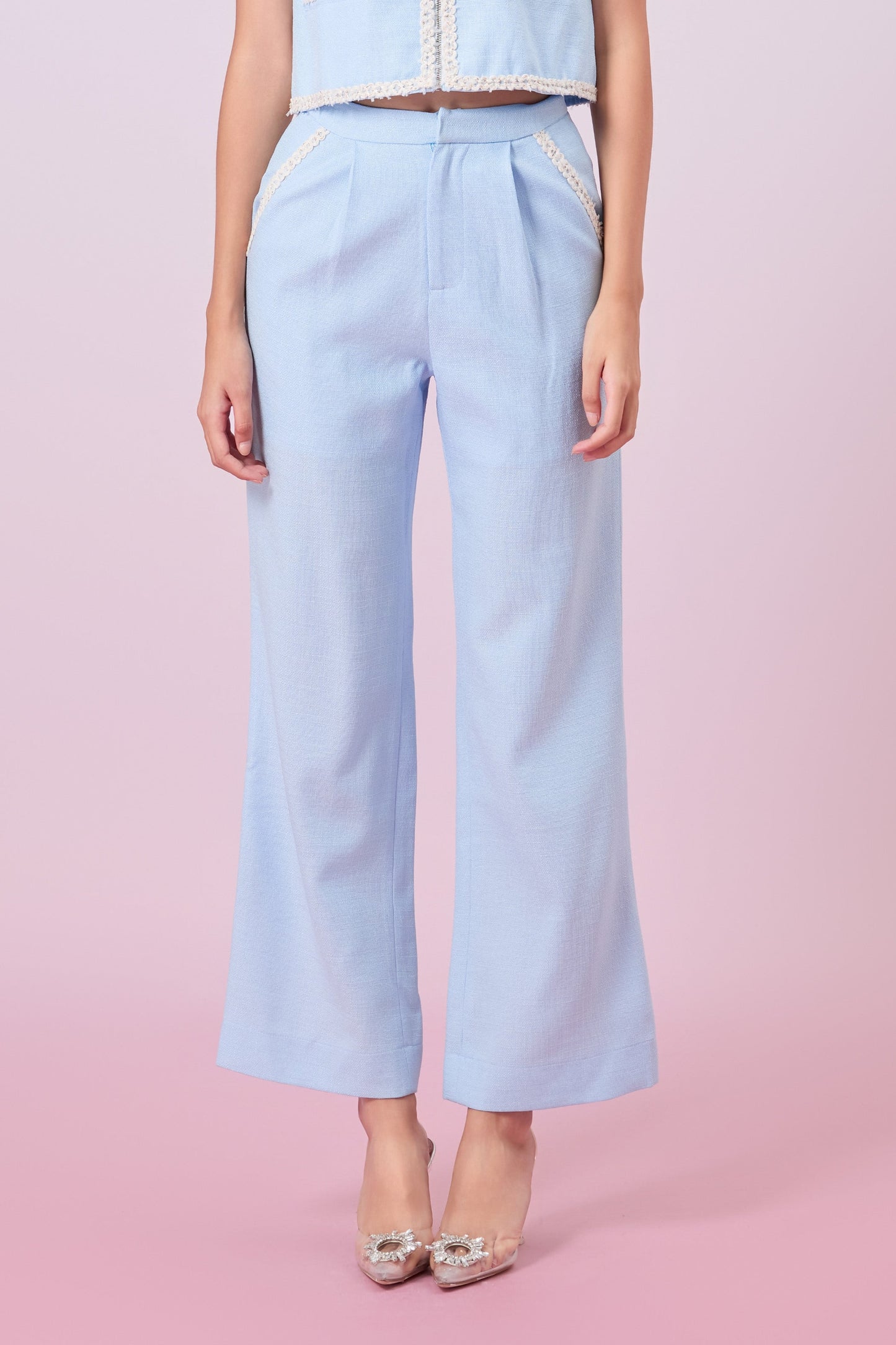 Jewelyn Blue Tweed Straight Pants
