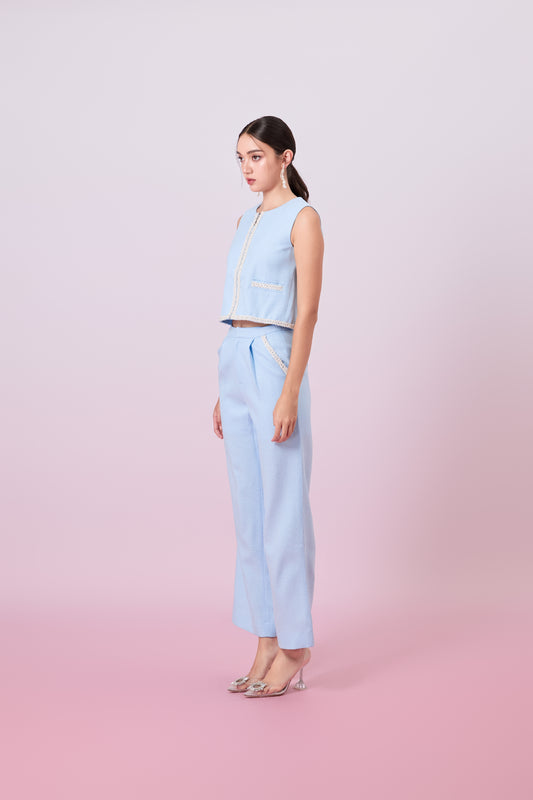 Jewelyn Blue Tweed Straight Pants