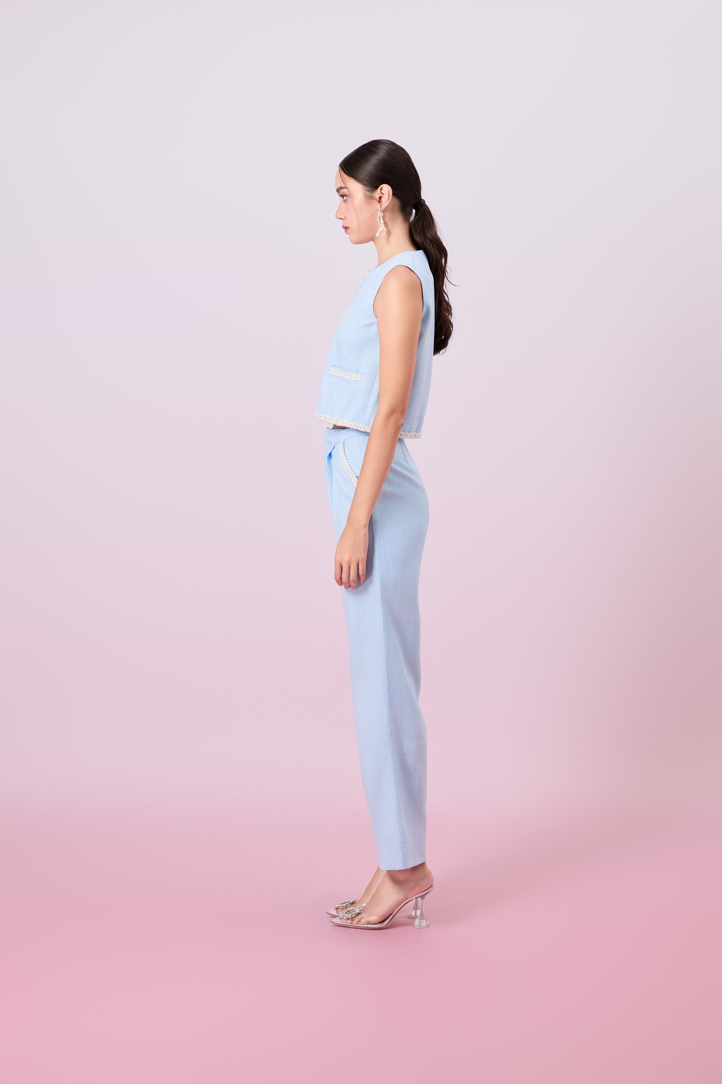 Jewelyn Blue Tweed Straight Pants