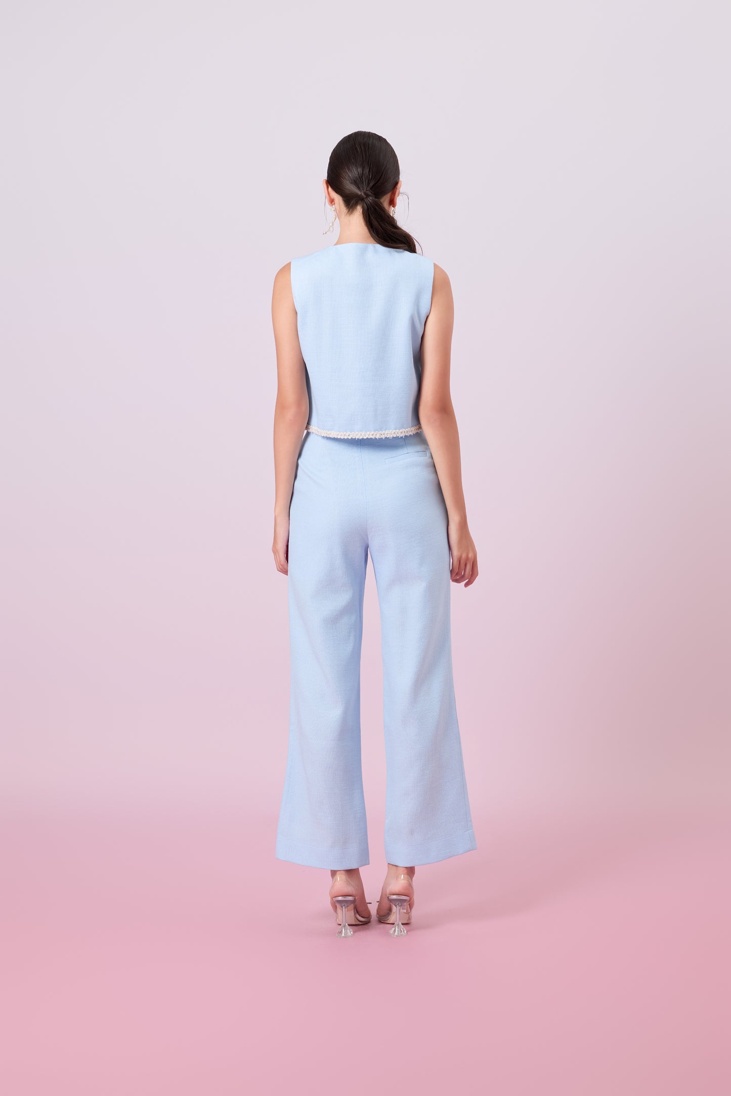 Jewelyn Blue Tweed Straight Pants