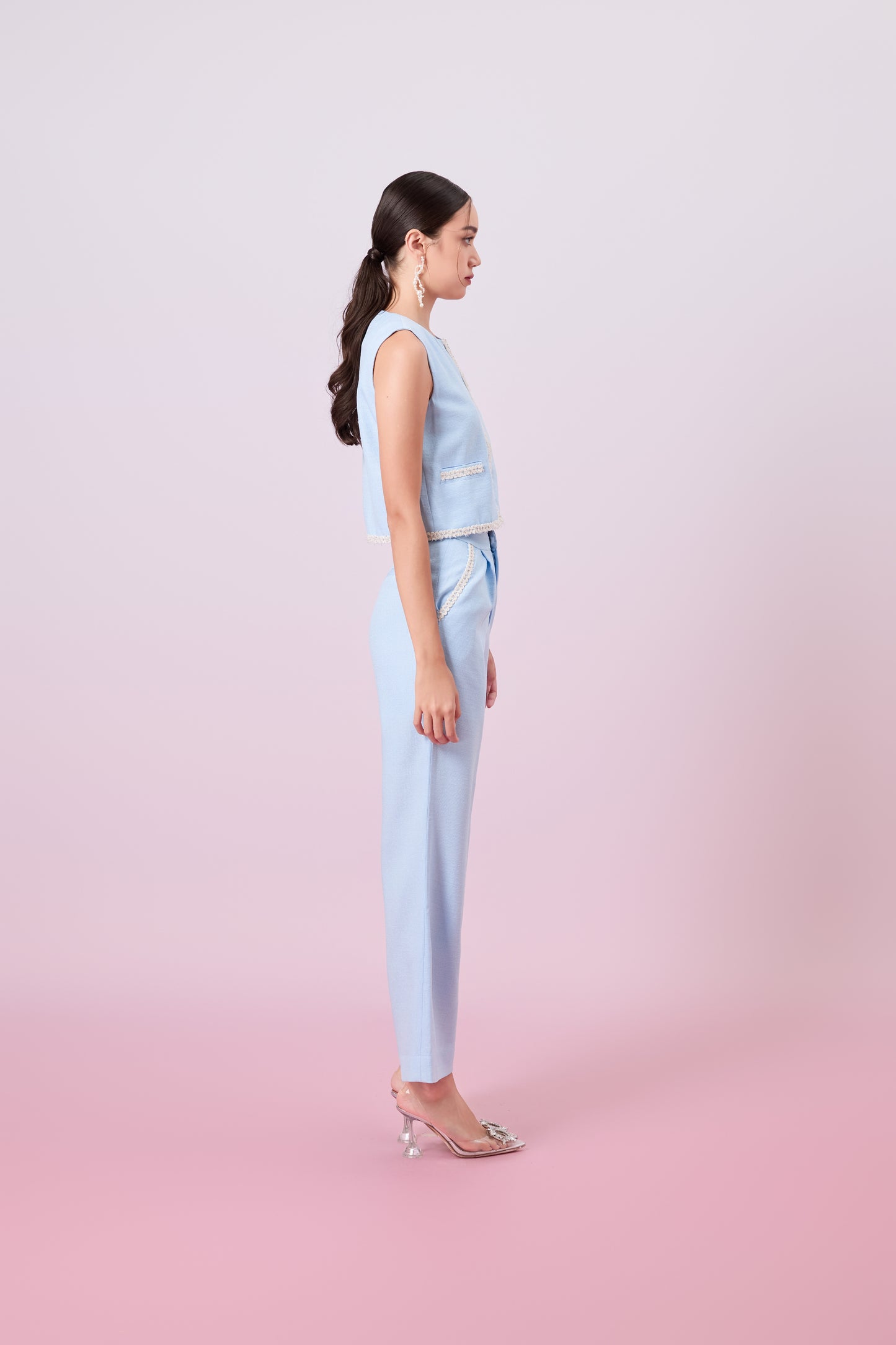 Jewelyn Blue Tweed Straight Pants