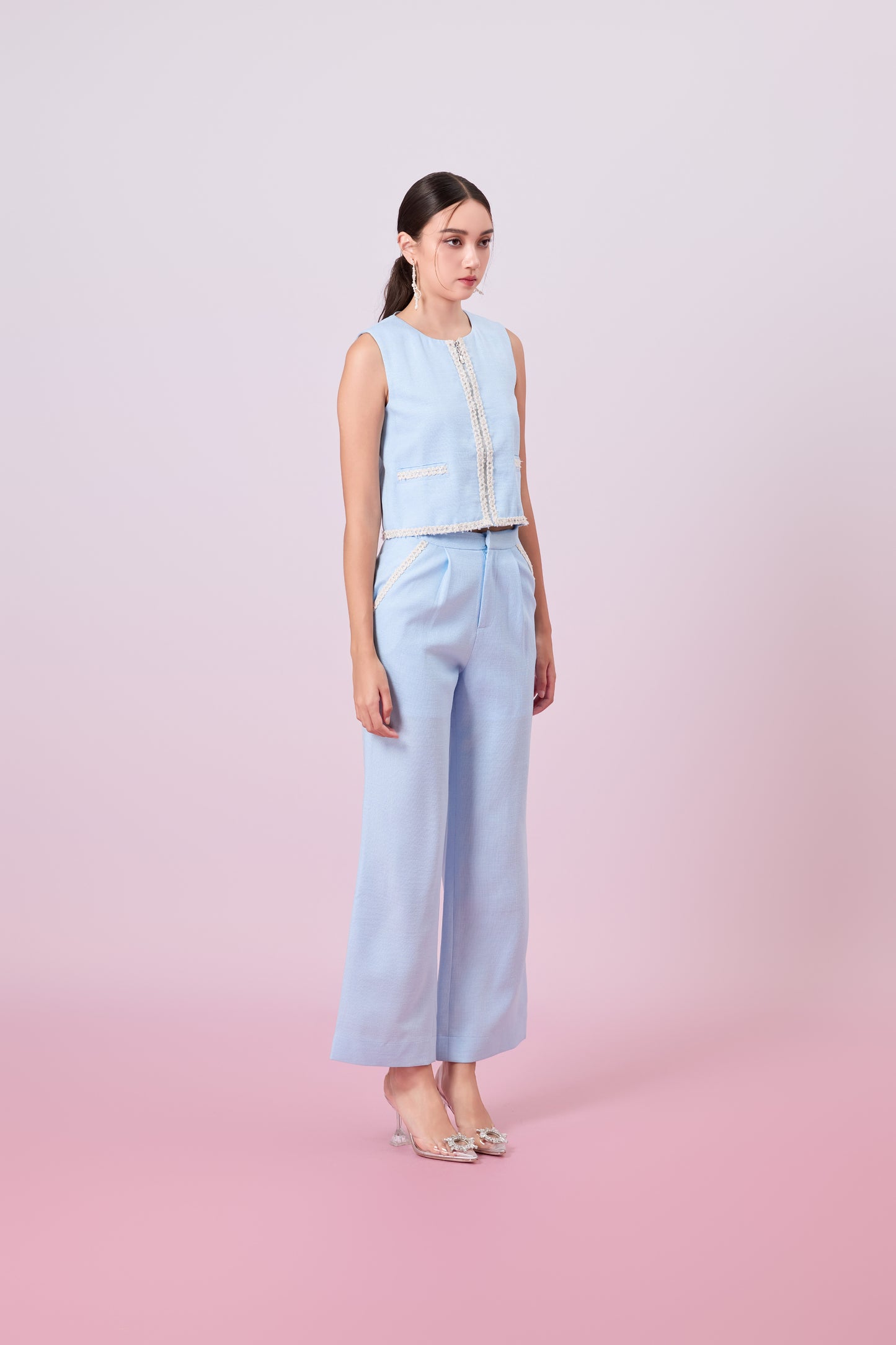 Jewelyn Blue Tweed Straight Pants