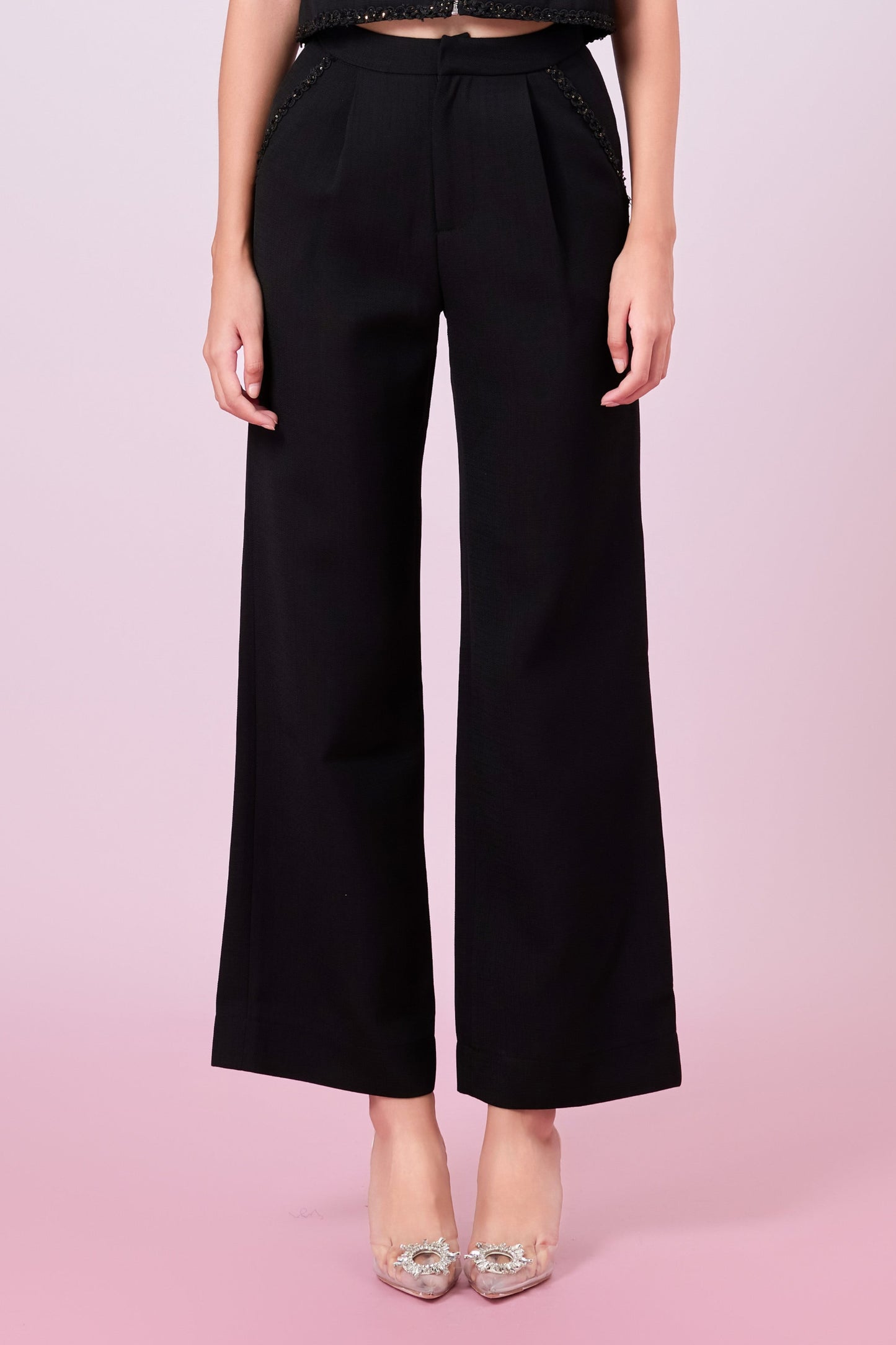 Jewelyn Black Tweed Straight Pants