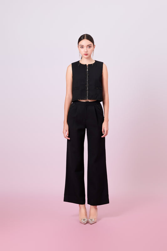 Jewelyn Black Tweed Front Zipper Vest
