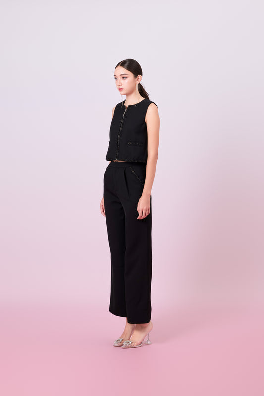 Jewelyn Black Tweed Straight Pants