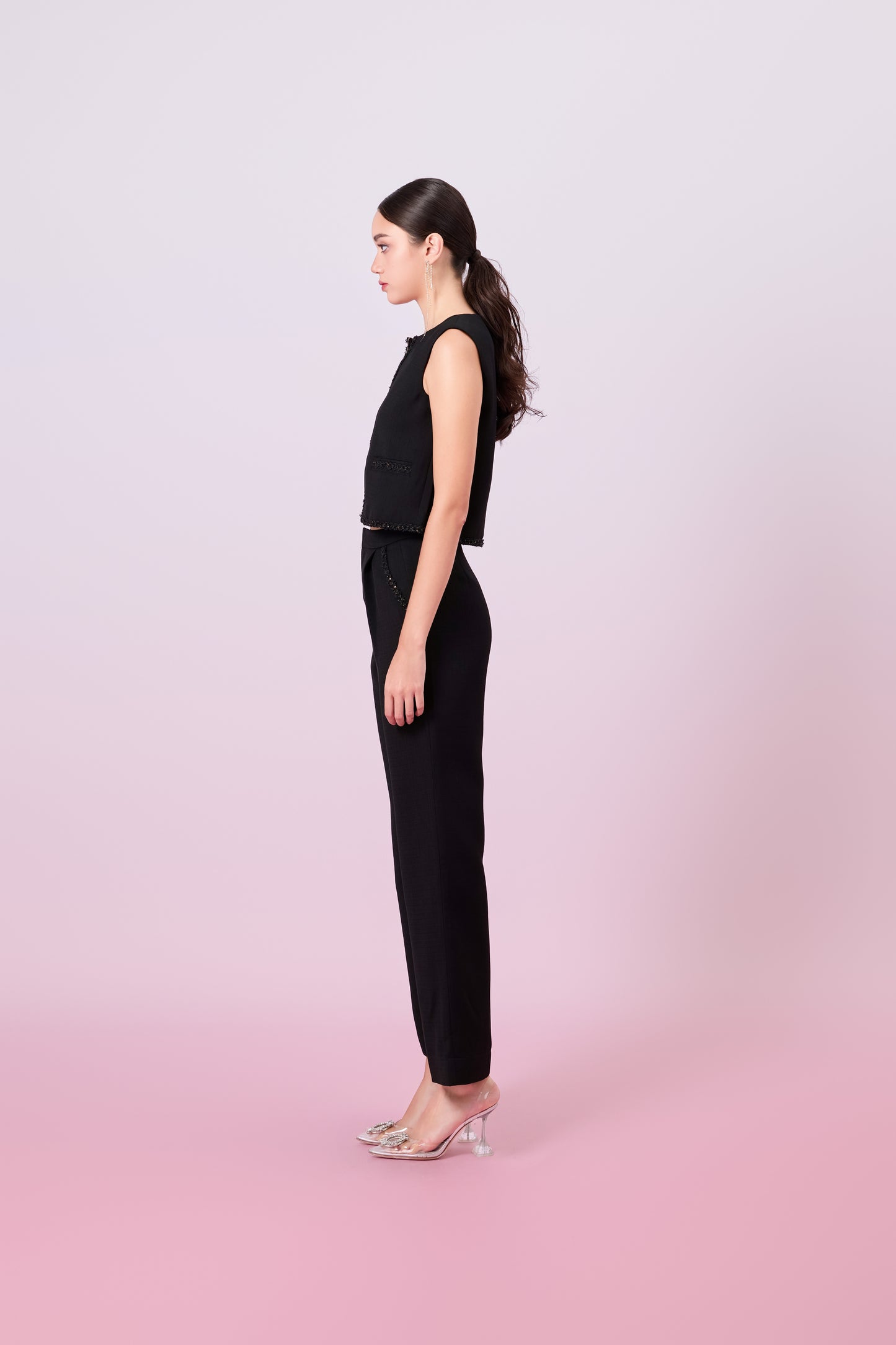 Jewelyn Black Tweed Straight Pants