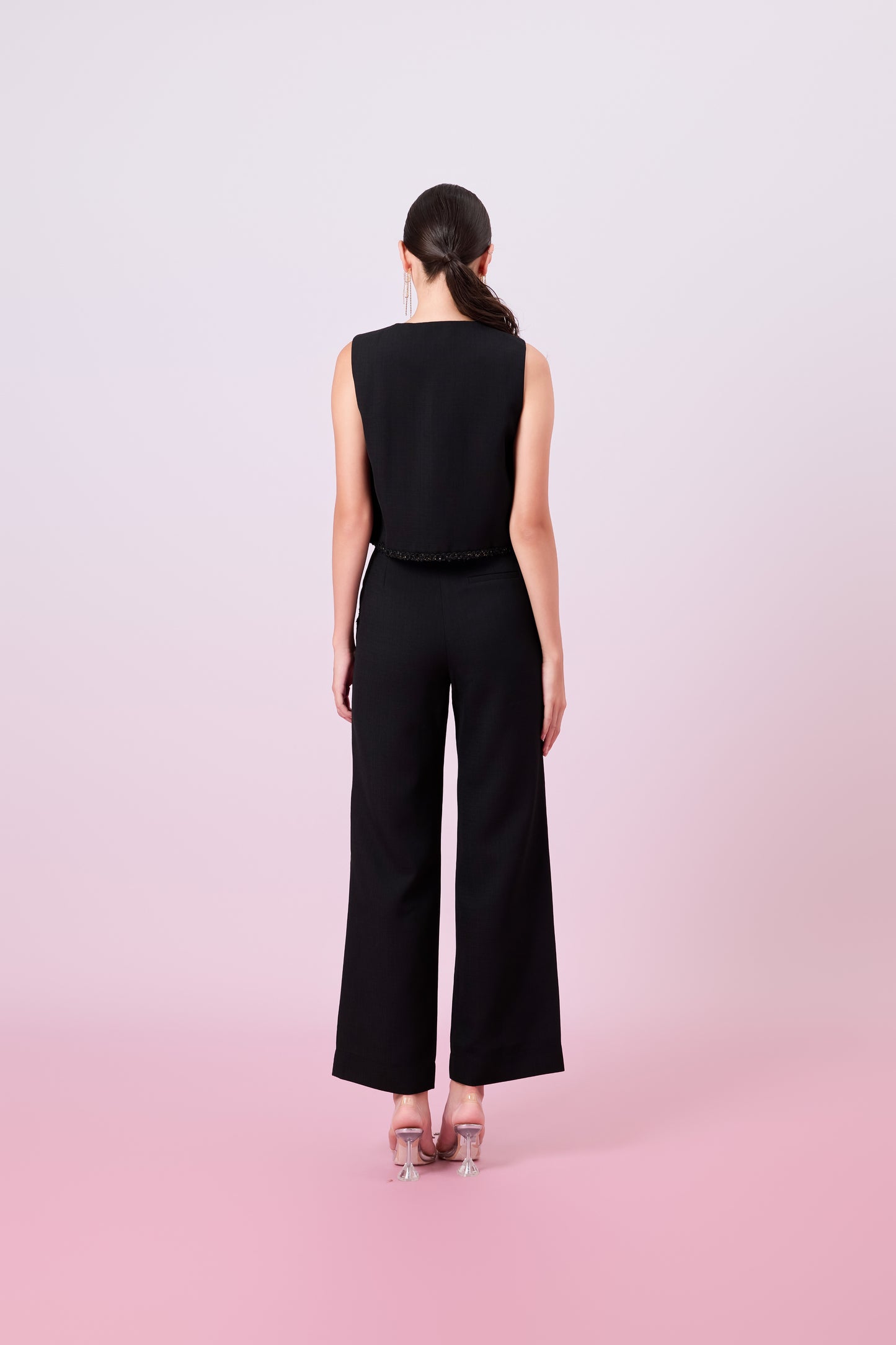 Jewelyn Black Tweed Straight Pants