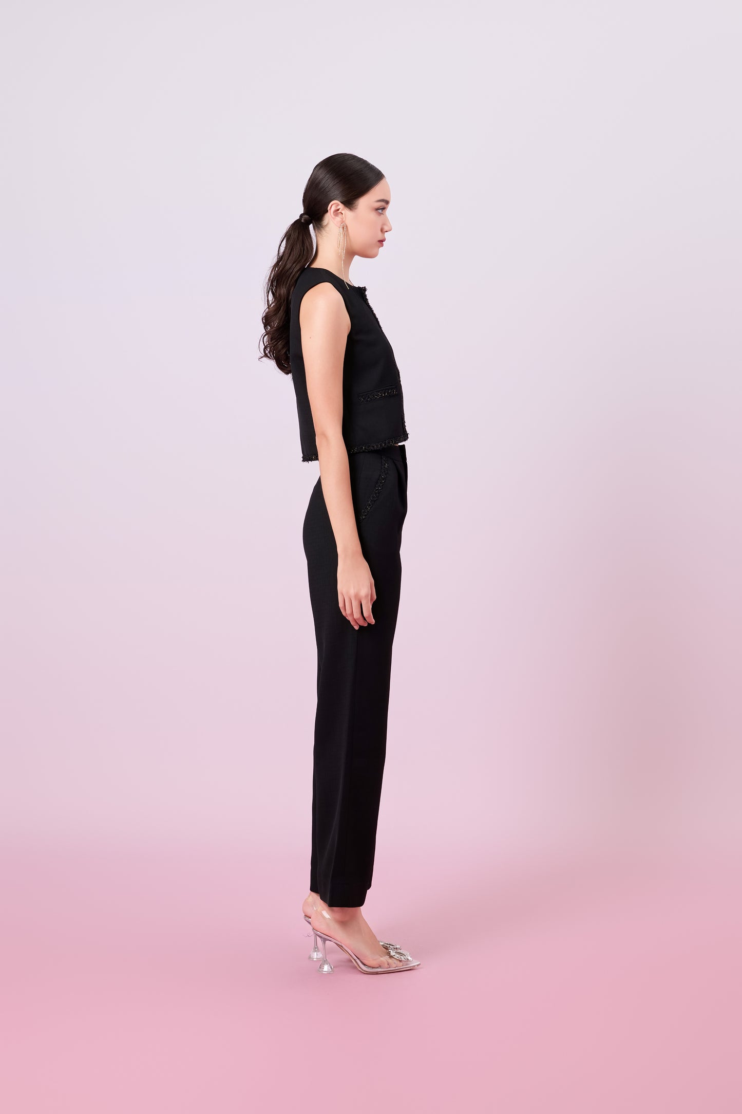 Jewelyn Black Tweed Straight Pants