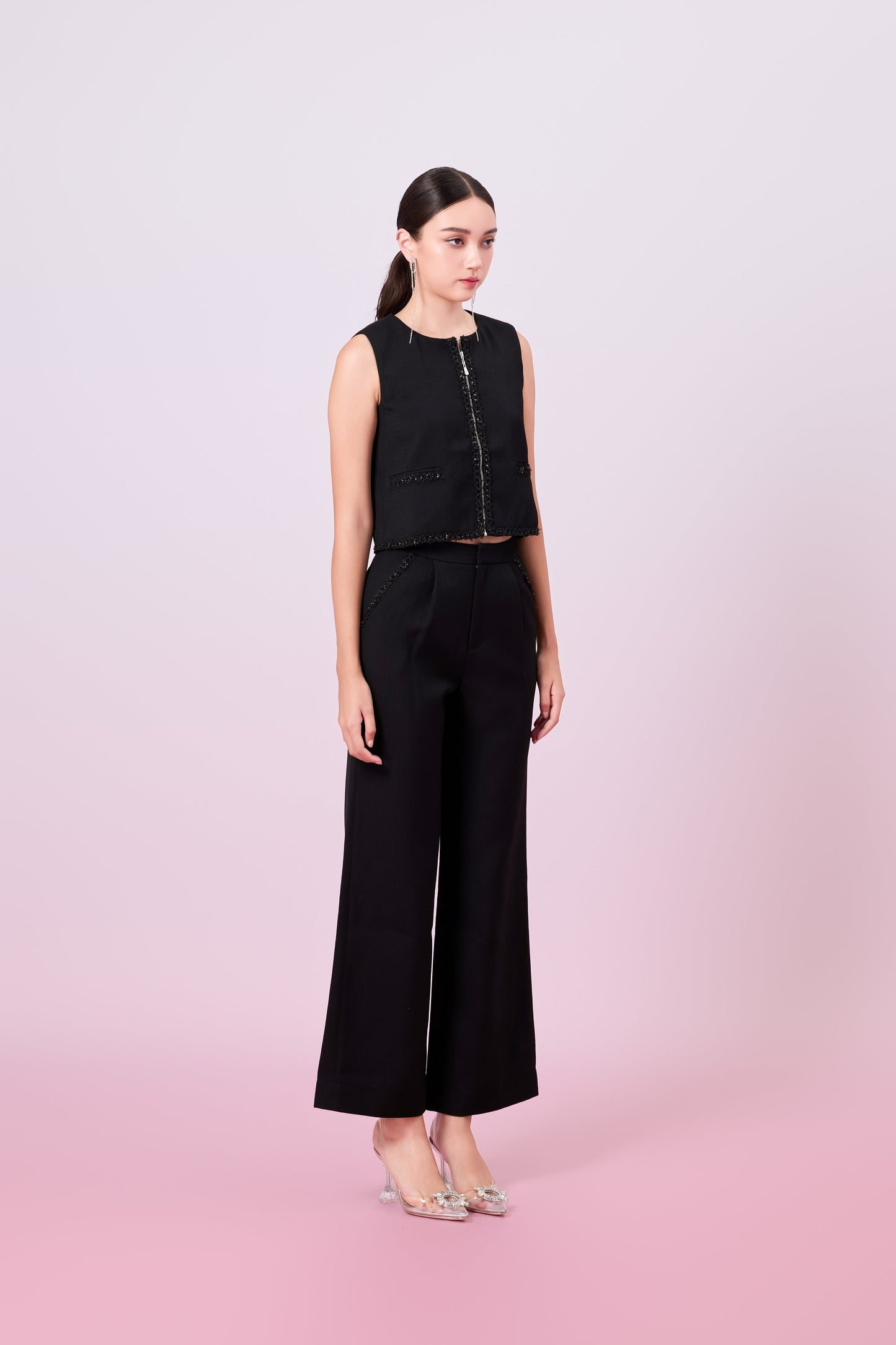 Jewelyn Black Tweed Straight Pants