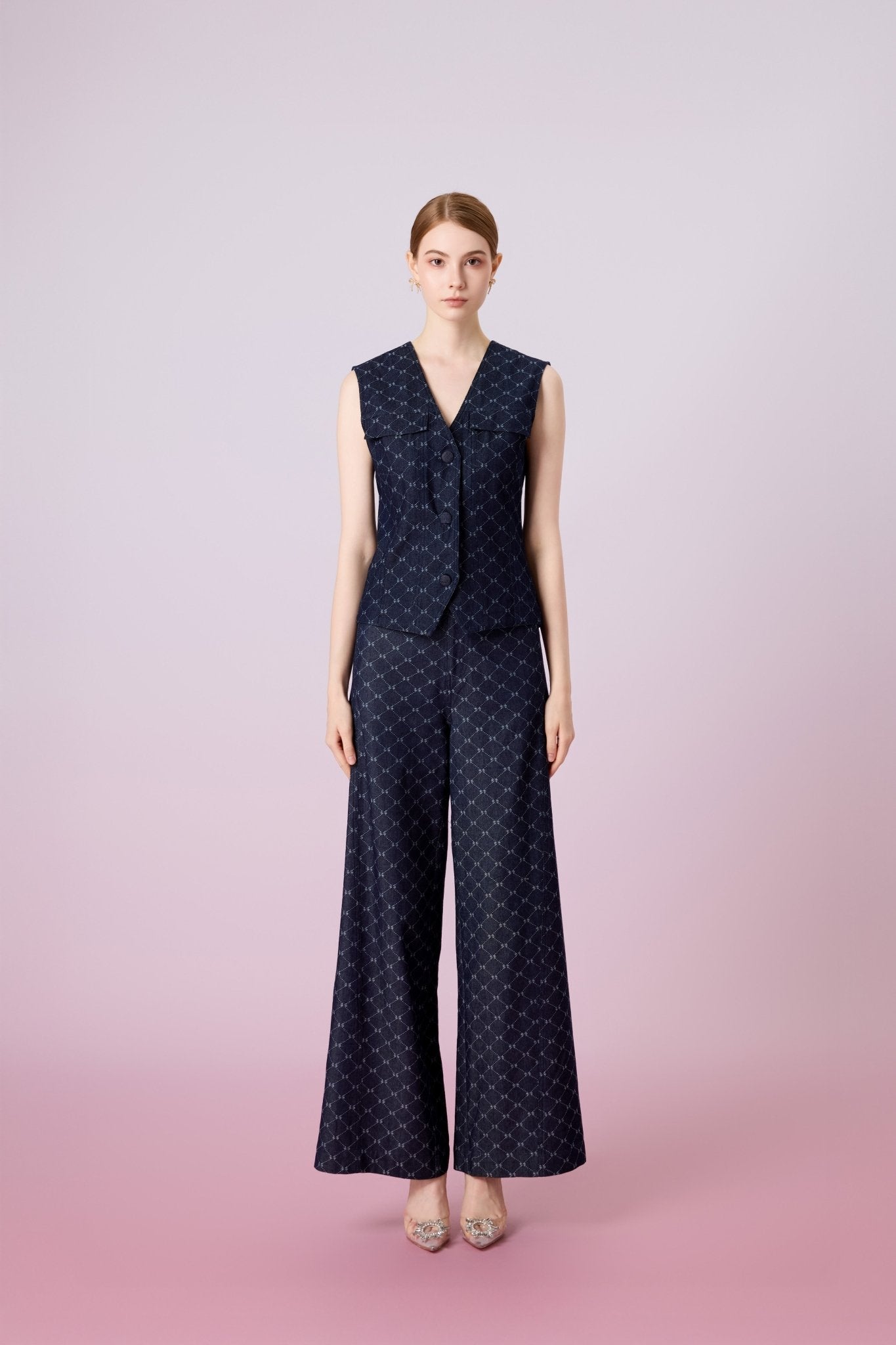 Jacqualyn Dark Blue Denim Wide Pants - Nimisski