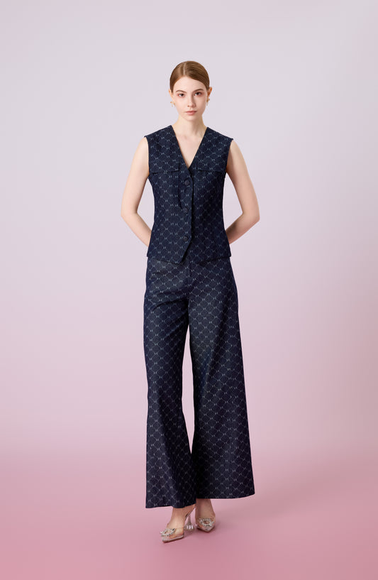 Jacqualyn Dark Blue Denim Wide Pants