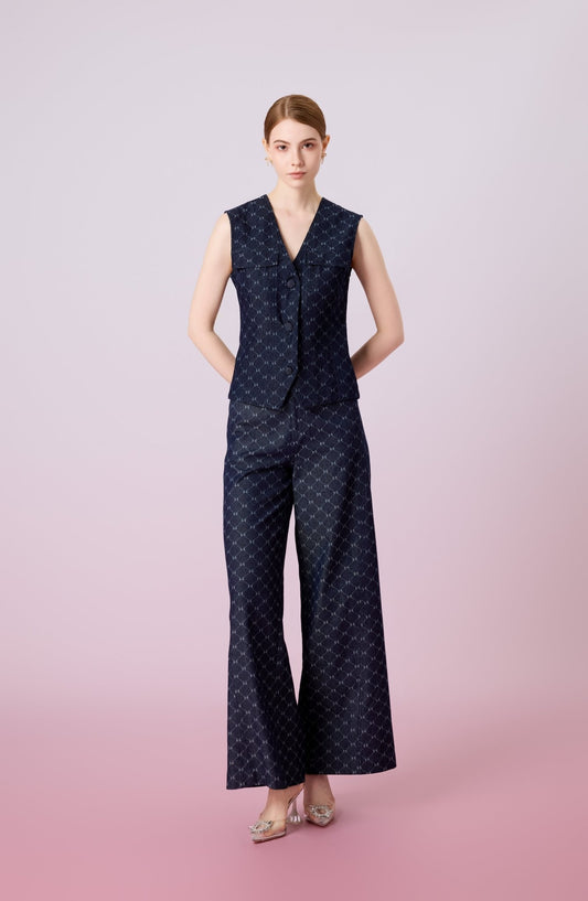 Jacqualyn Dark Blue Denim Wide Pants - Nimisski