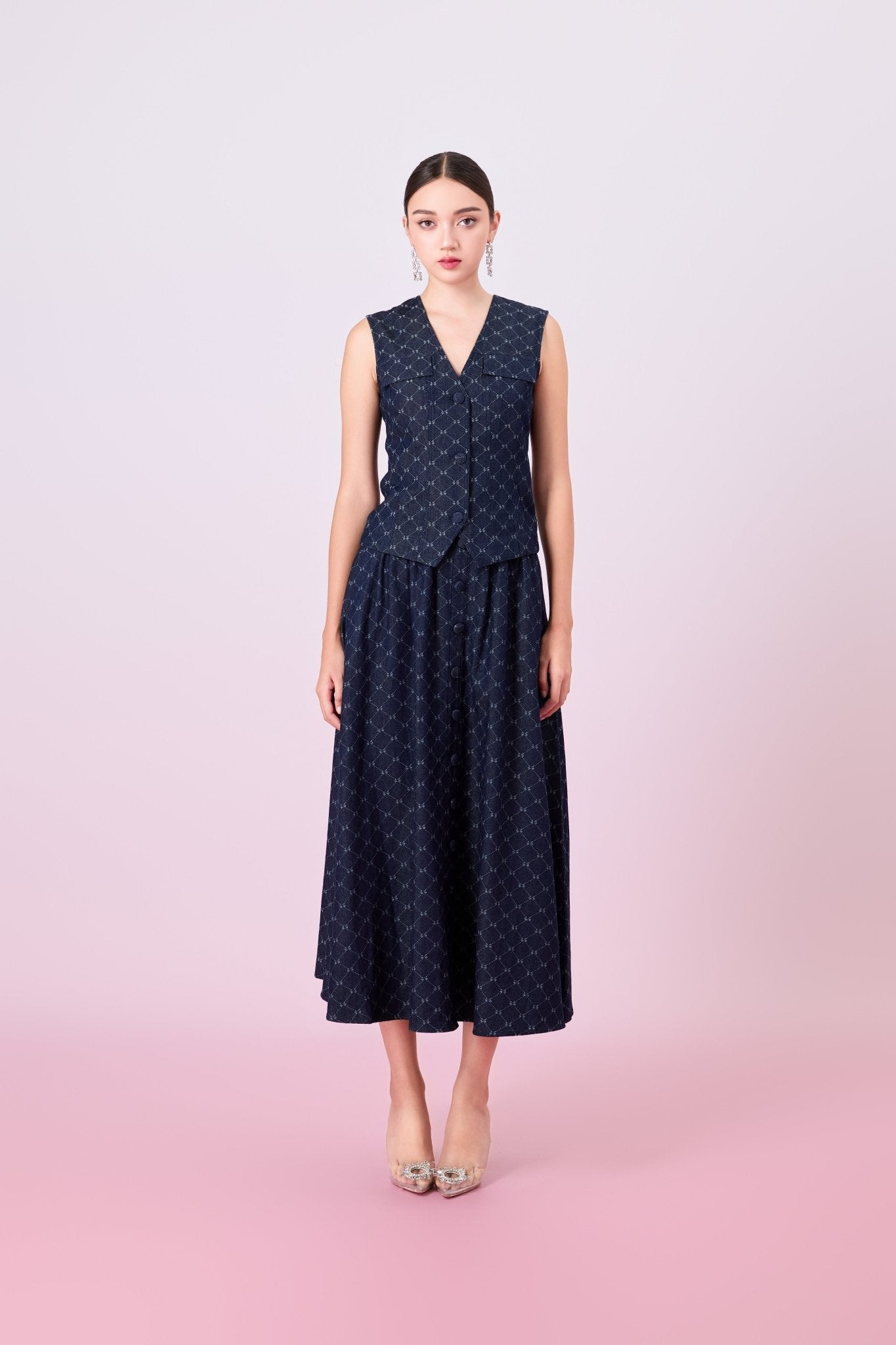 Joellen Dark Blue Button - Front A - Line Skirt - Nimisski