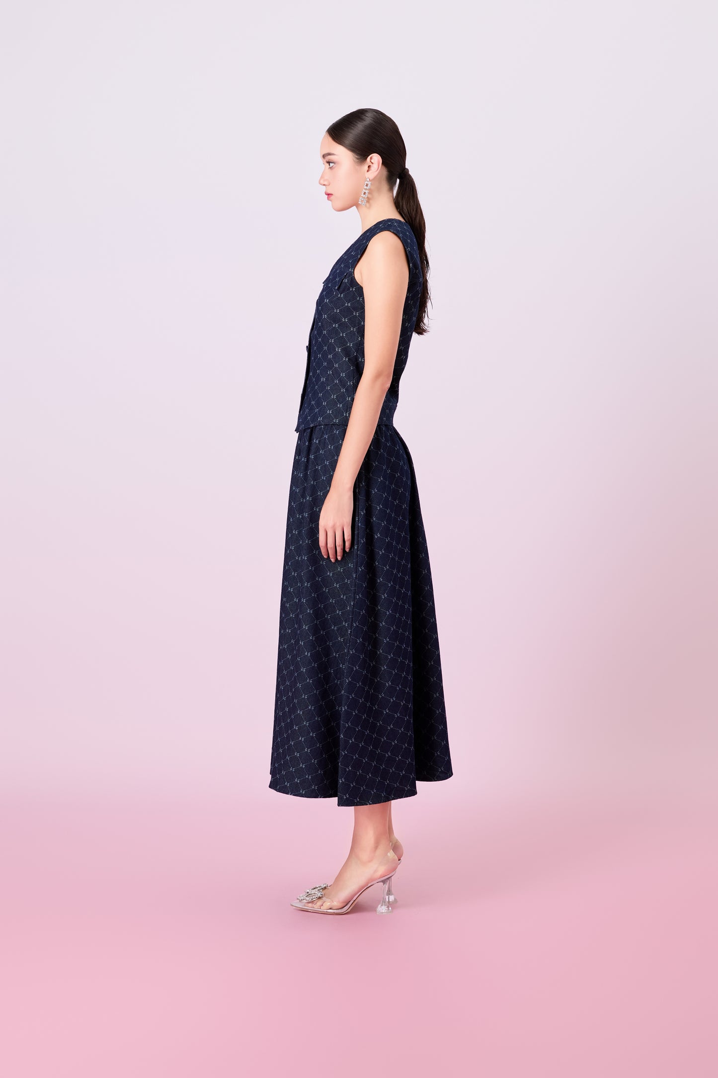 Joellen Dark Blue Button-Front A-Line Skirt