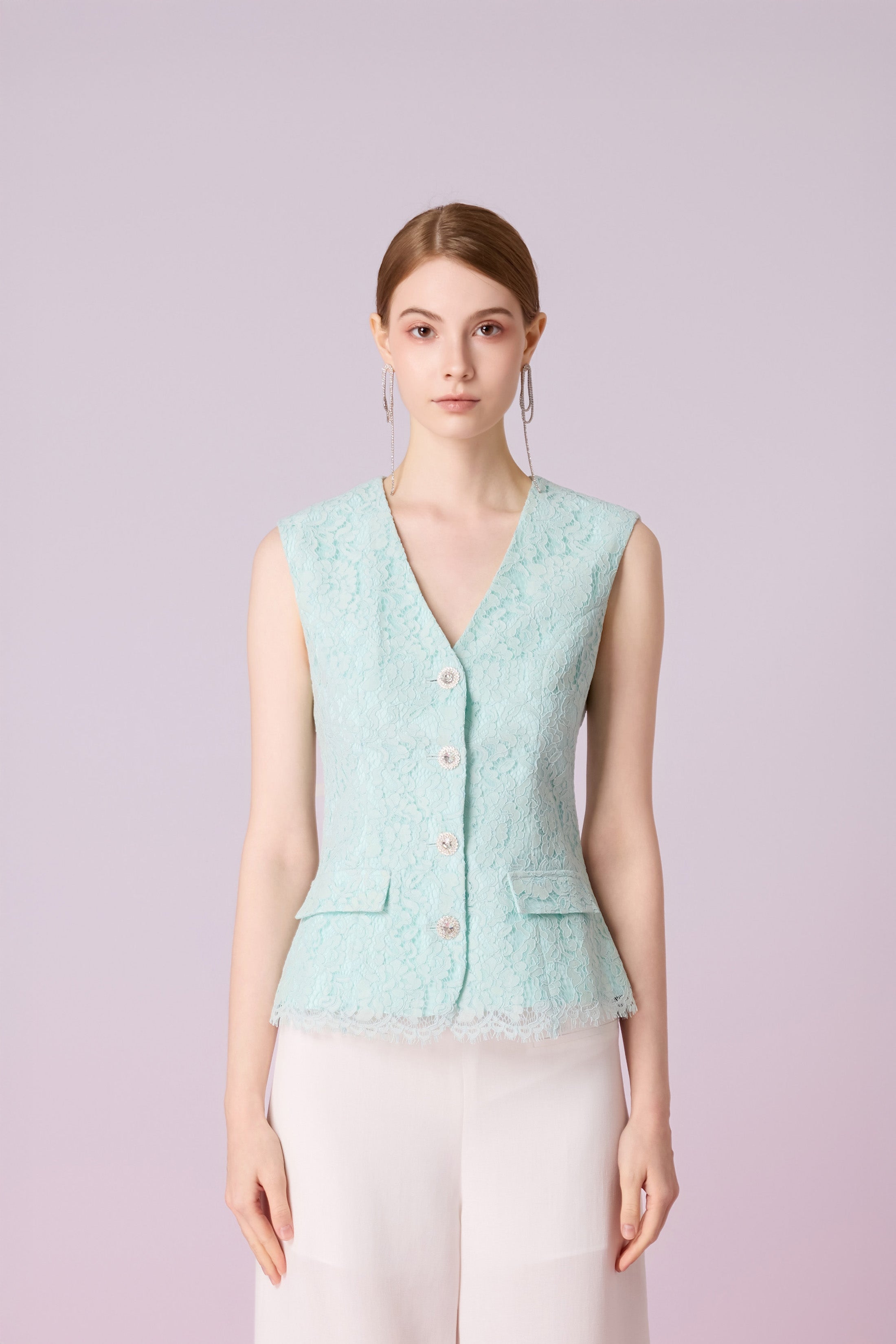 Jacquelean Green Lace Vest Top