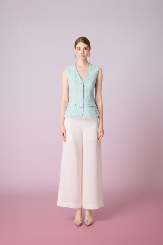 Jacquelean Green Lace Vest Top