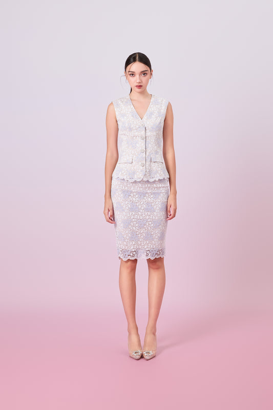 Jacquelean White Purple Lace Vest Top