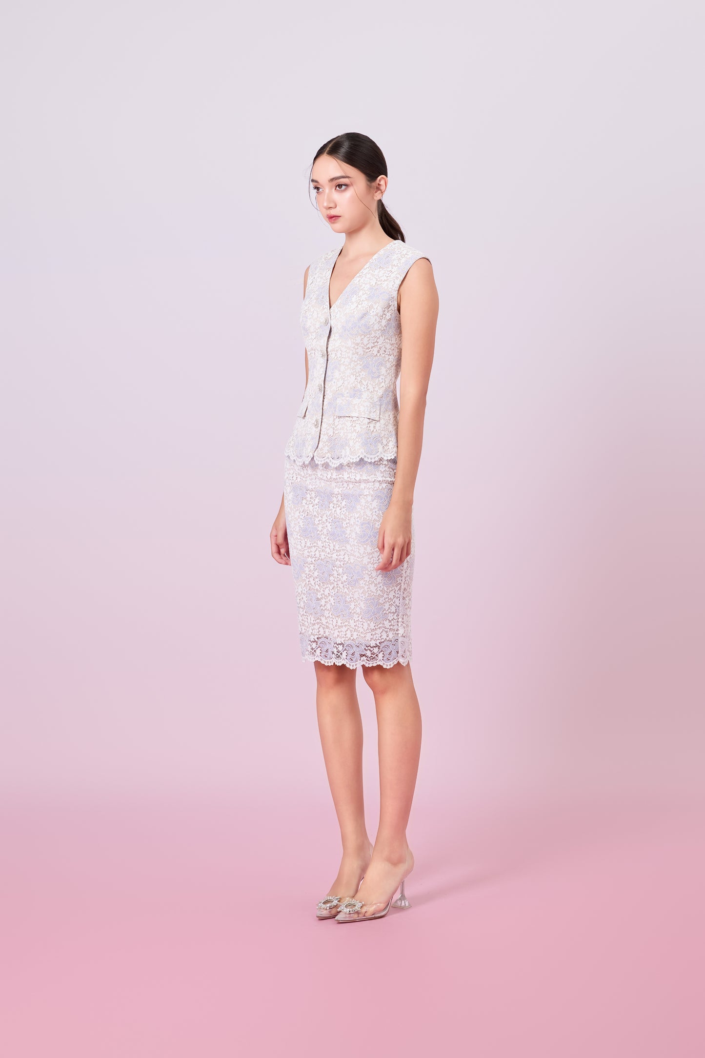 Jacquelean White Purple Lace Vest Top