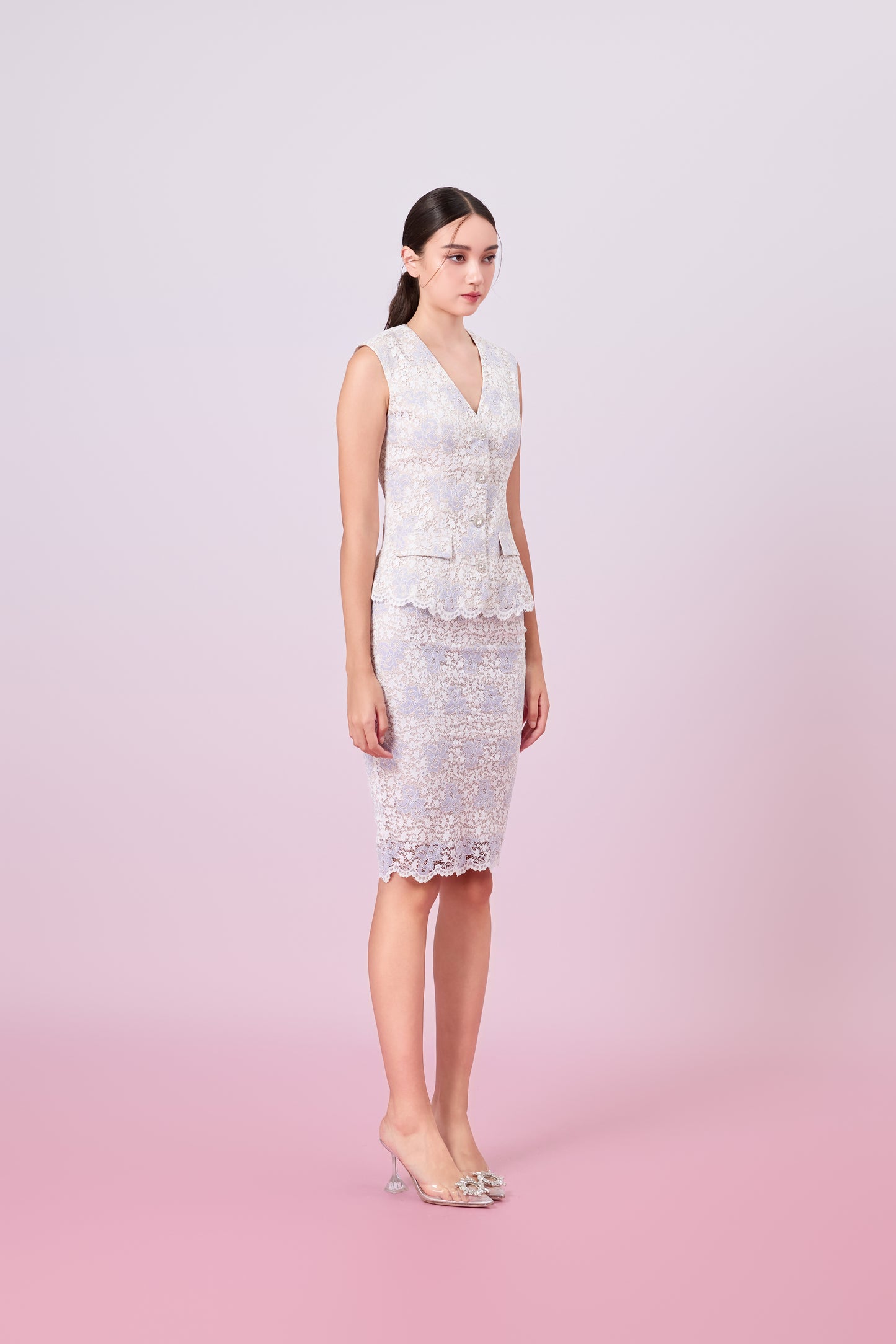 Jacquelean White Purple Lace Vest Top