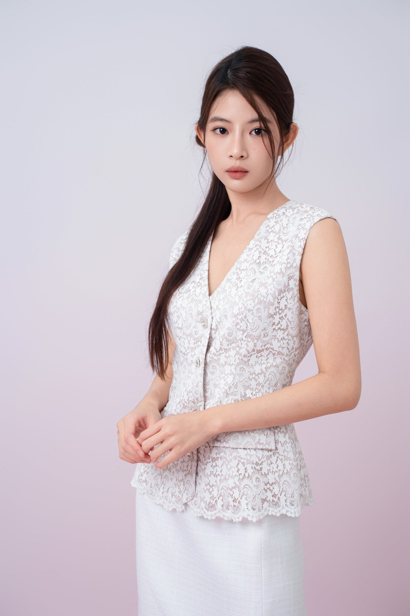 Jacquelean White Lace Vest Top - Nimisski