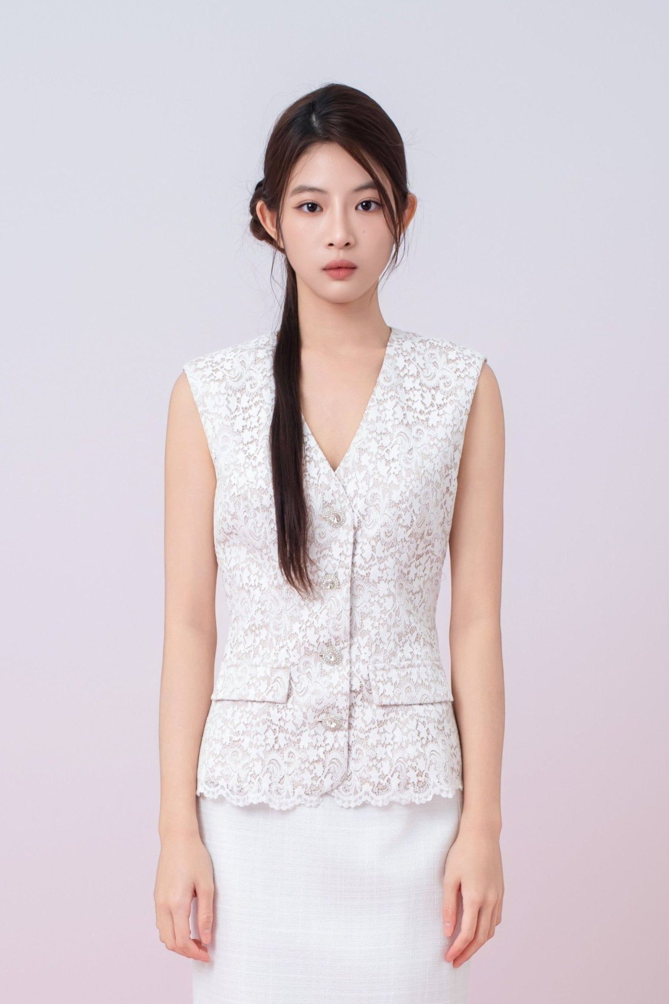 Jacquelean White Lace Vest Top - Nimisski