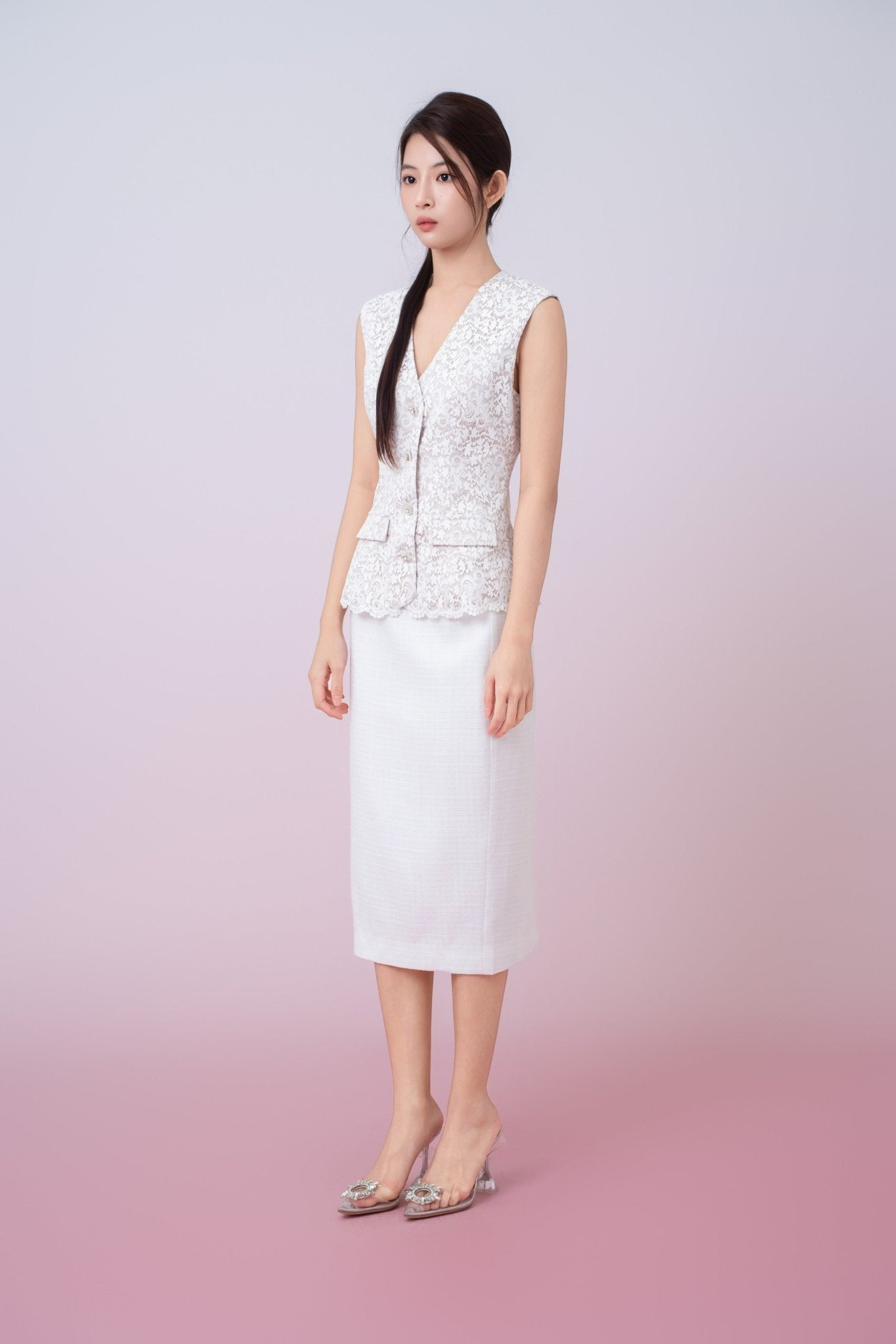 Jacquelean White Lace Vest Top - Nimisski