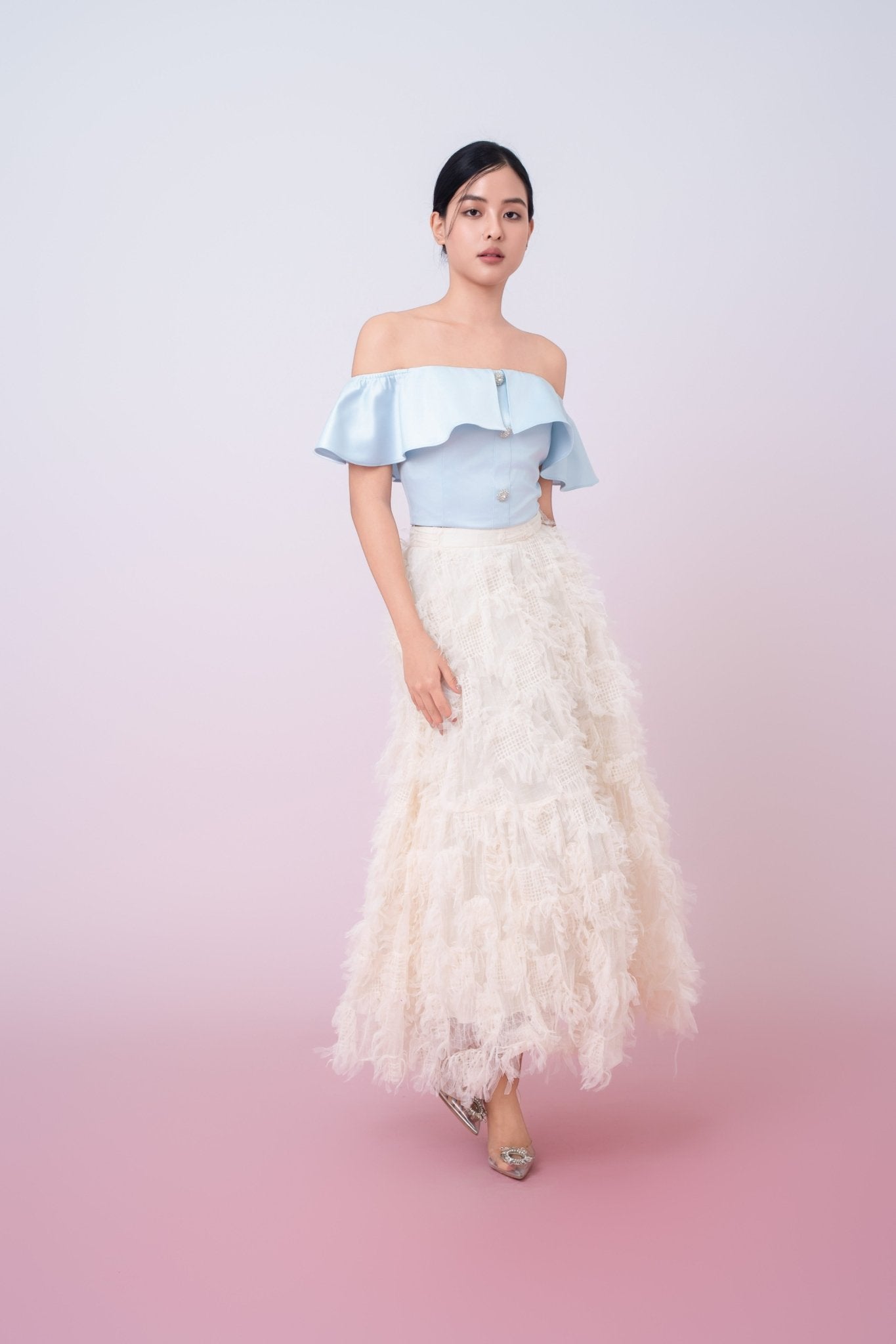 Gertie Cream Fringed Long Skirt - Nimisski