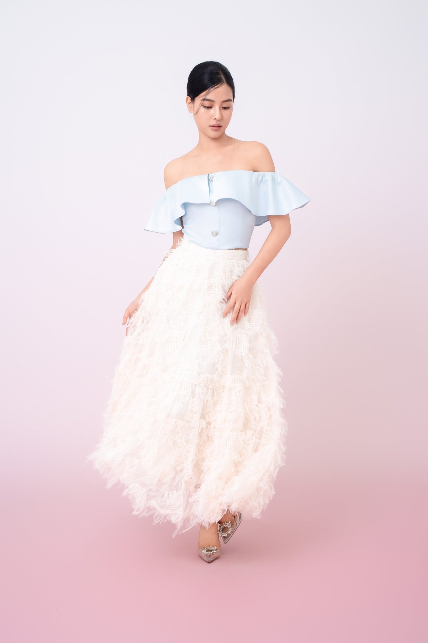 Gertie Cream Fringed Long Skirt - Nimisski