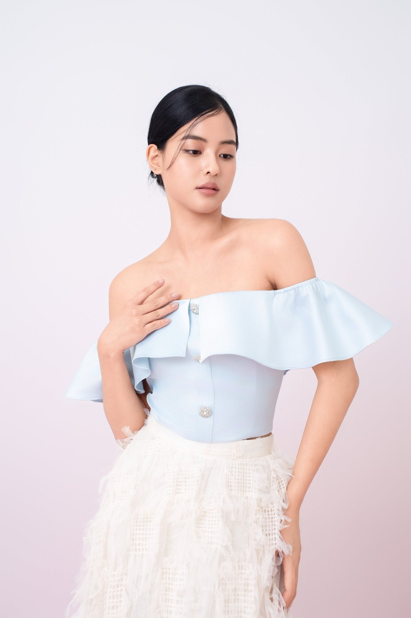 Jacquelina Blue Drop Shoulder Top - Nimisski