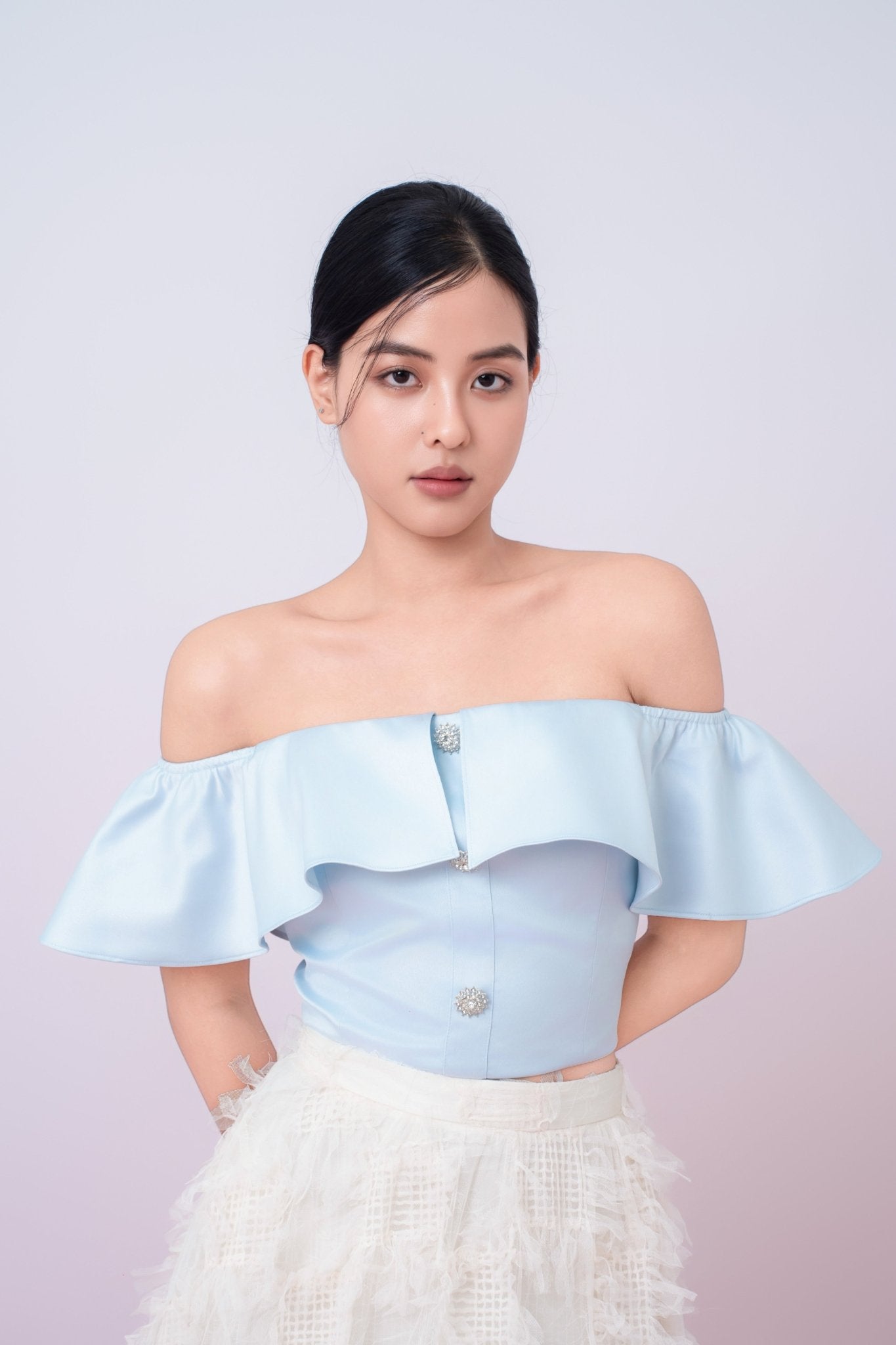 Jacquelina Blue Drop Shoulder Top - Nimisski