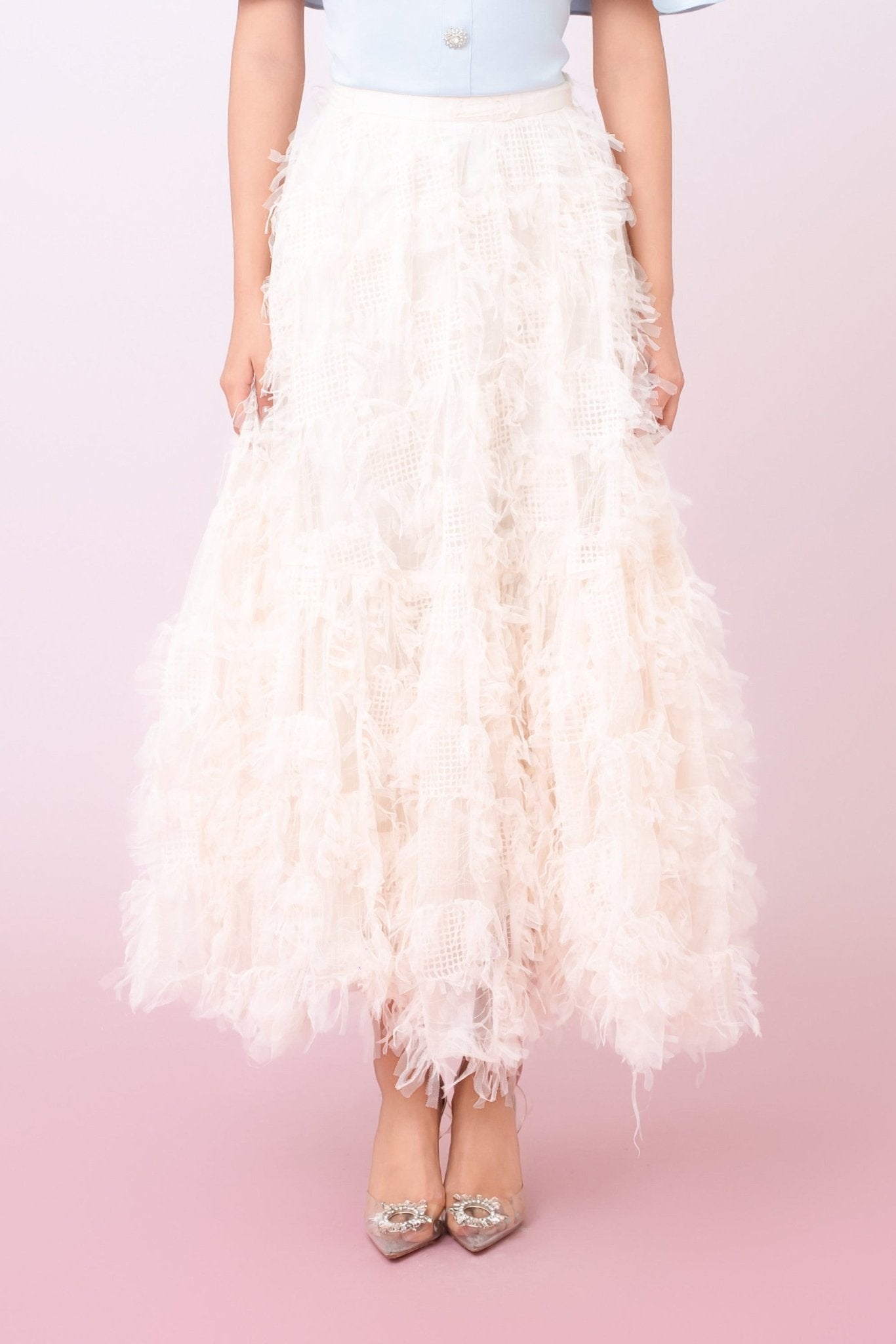 Gertie Cream Fringed Long Skirt - Nimisski