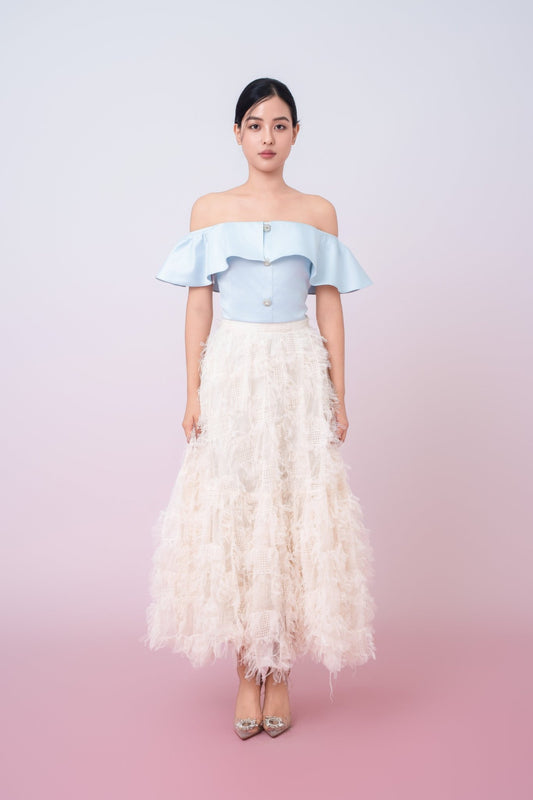 Jacquelina Blue Drop Shoulder Top - Nimisski