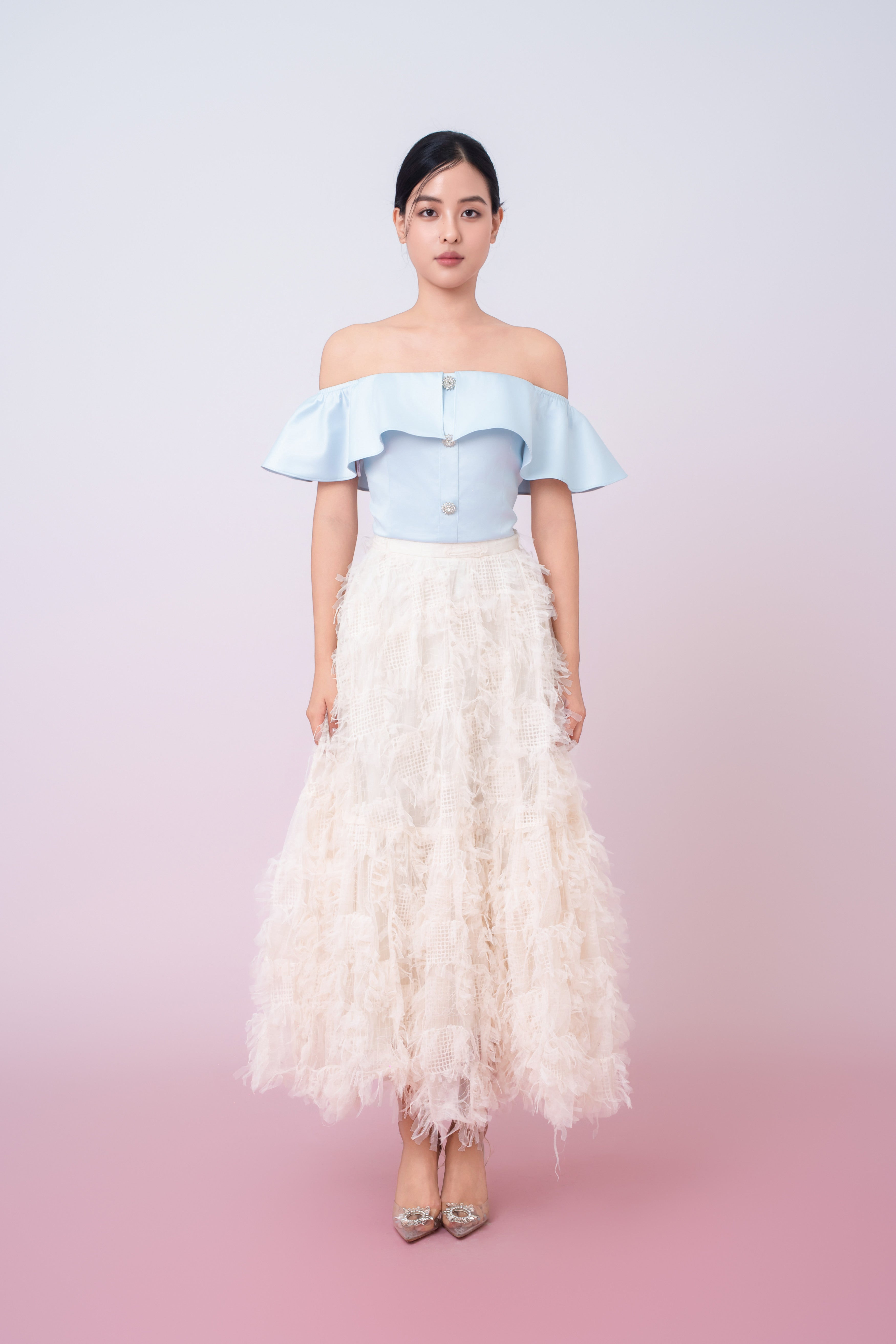 Gertie Cream Fringed Long Skirt