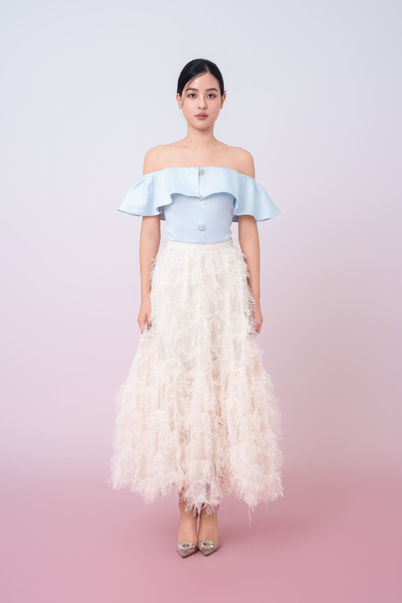 Gertie Cream Fringed Long Skirt - Nimisski