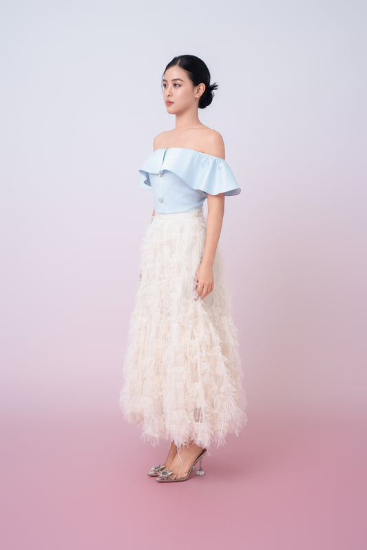 Gertie Cream Fringed Long Skirt