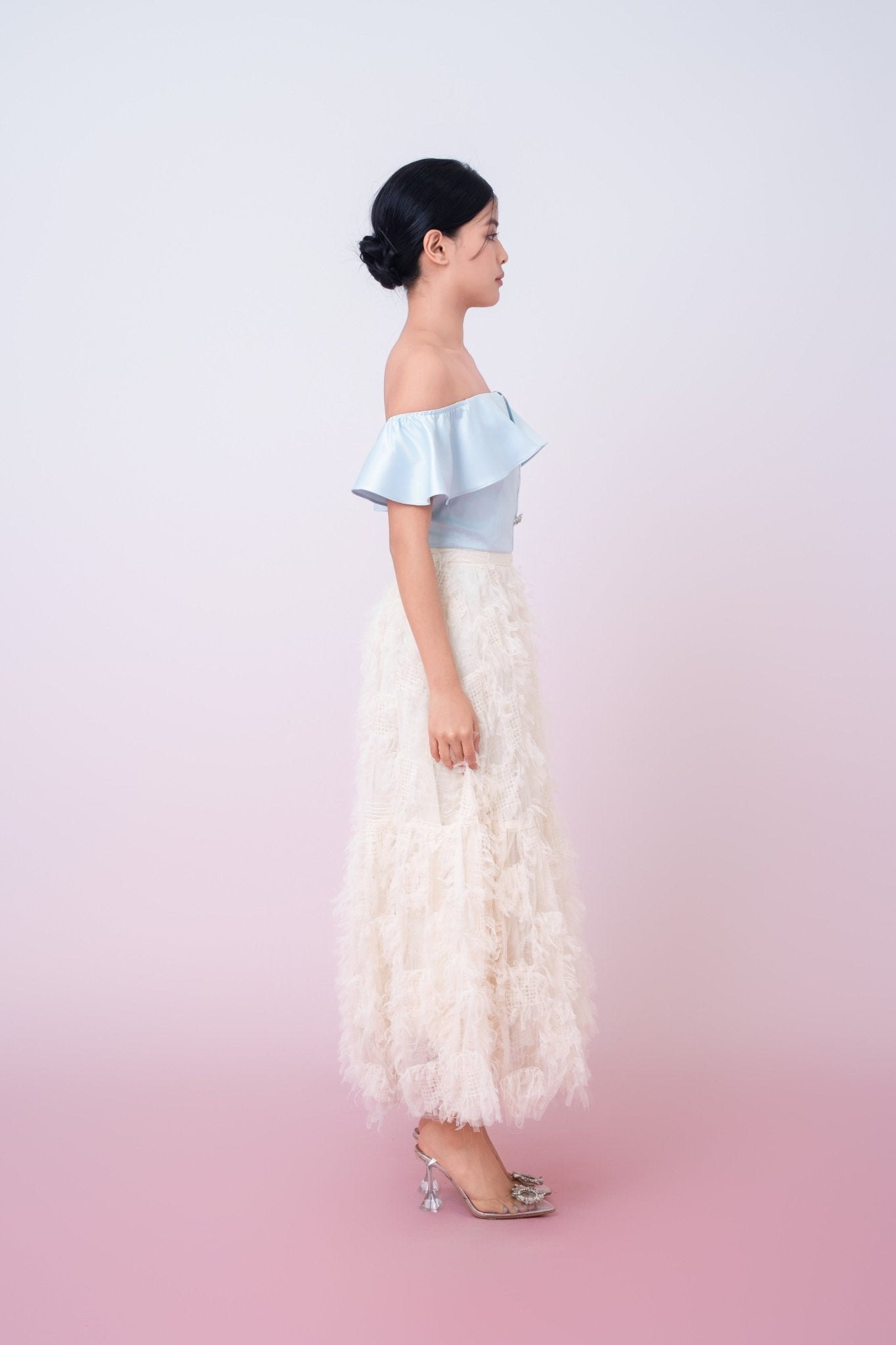 Gertie Cream Fringed Long Skirt - Nimisski