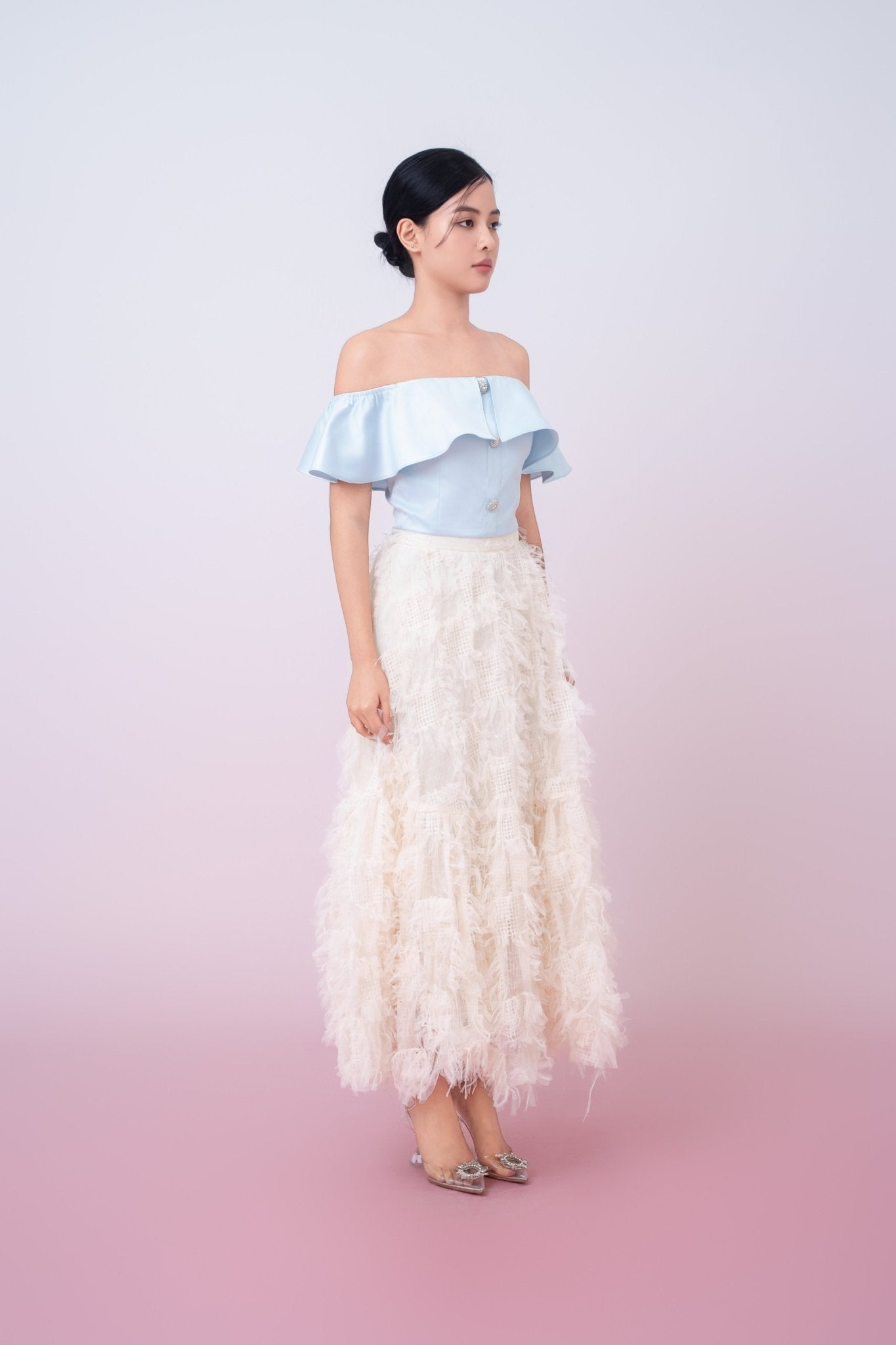 Gertie Cream Fringed Long Skirt - Nimisski