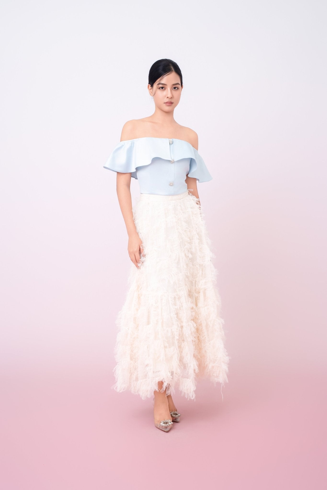 Gertie Cream Fringed Long Skirt - Nimisski