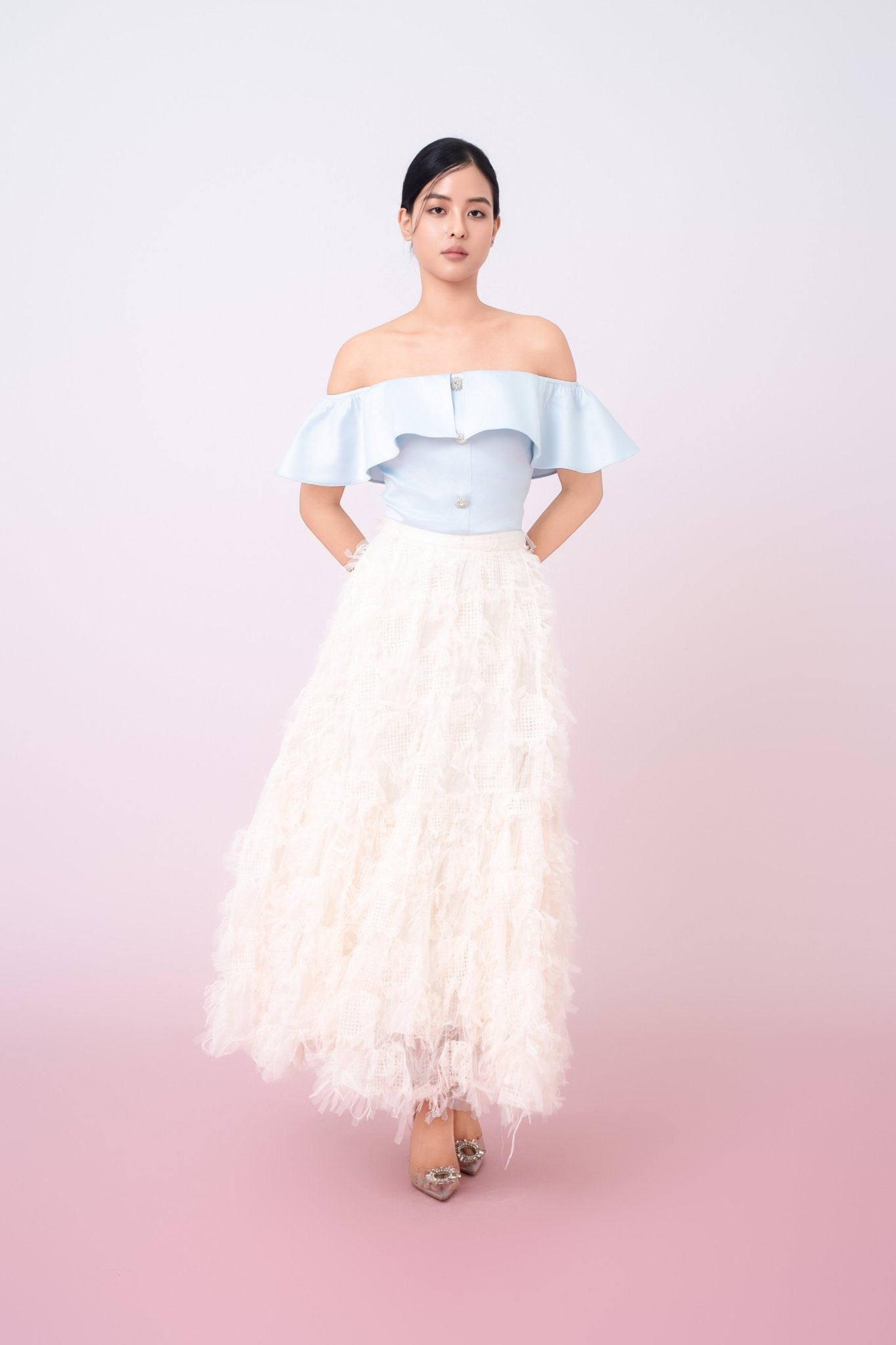 Gertie Cream Fringed Long Skirt - Nimisski