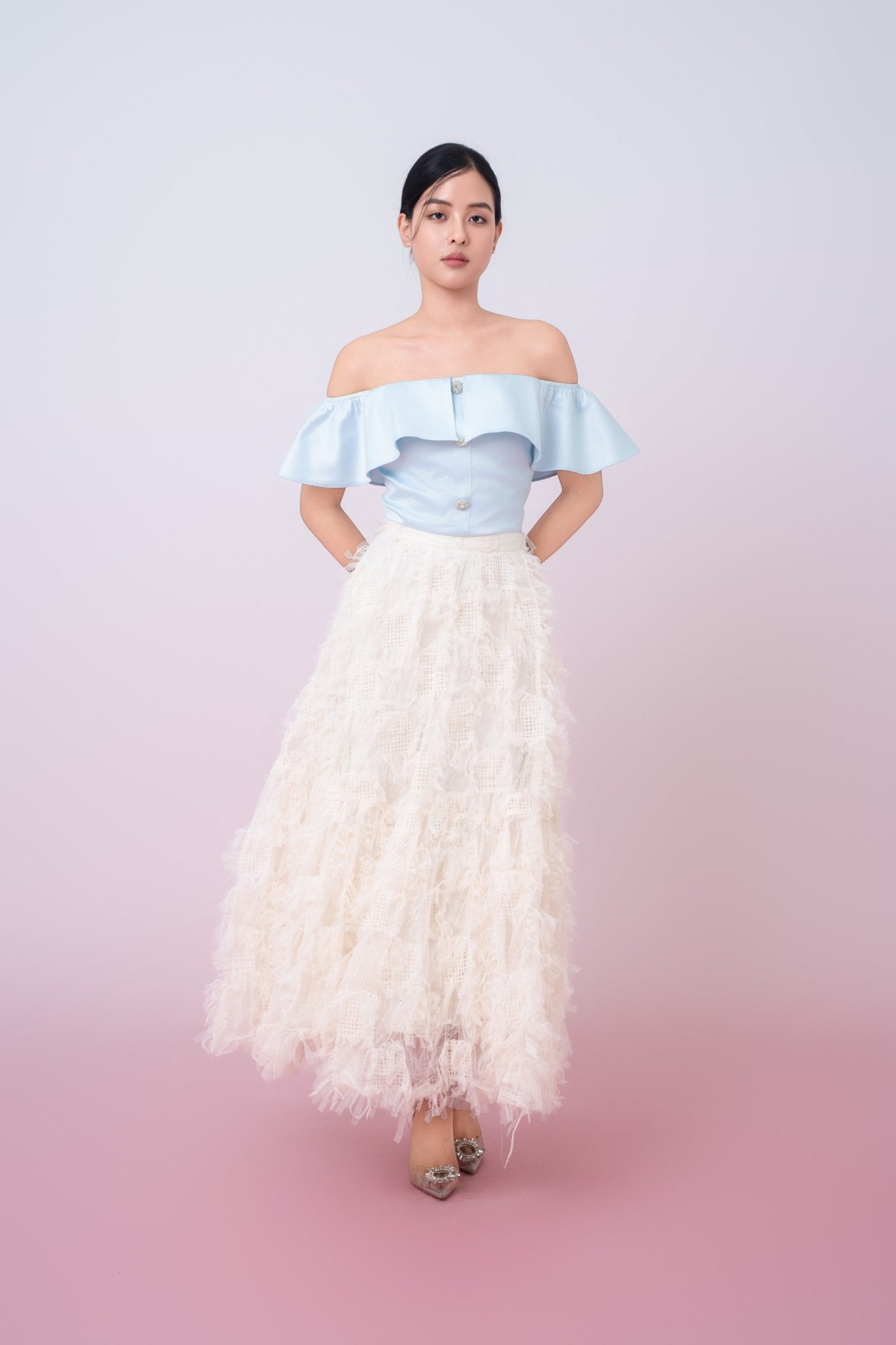 Gertie Cream Fringed Long Skirt - Nimisski