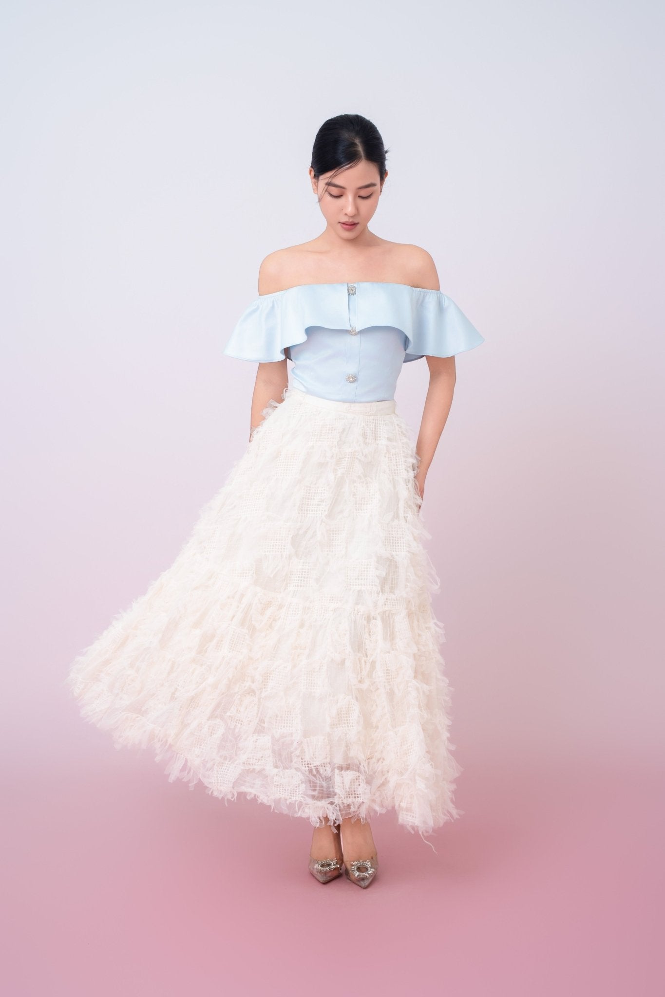 Gertie Cream Fringed Long Skirt - Nimisski