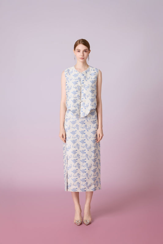 Jewel White With Rose Print Modern Cheongsam Vest - Nimisski