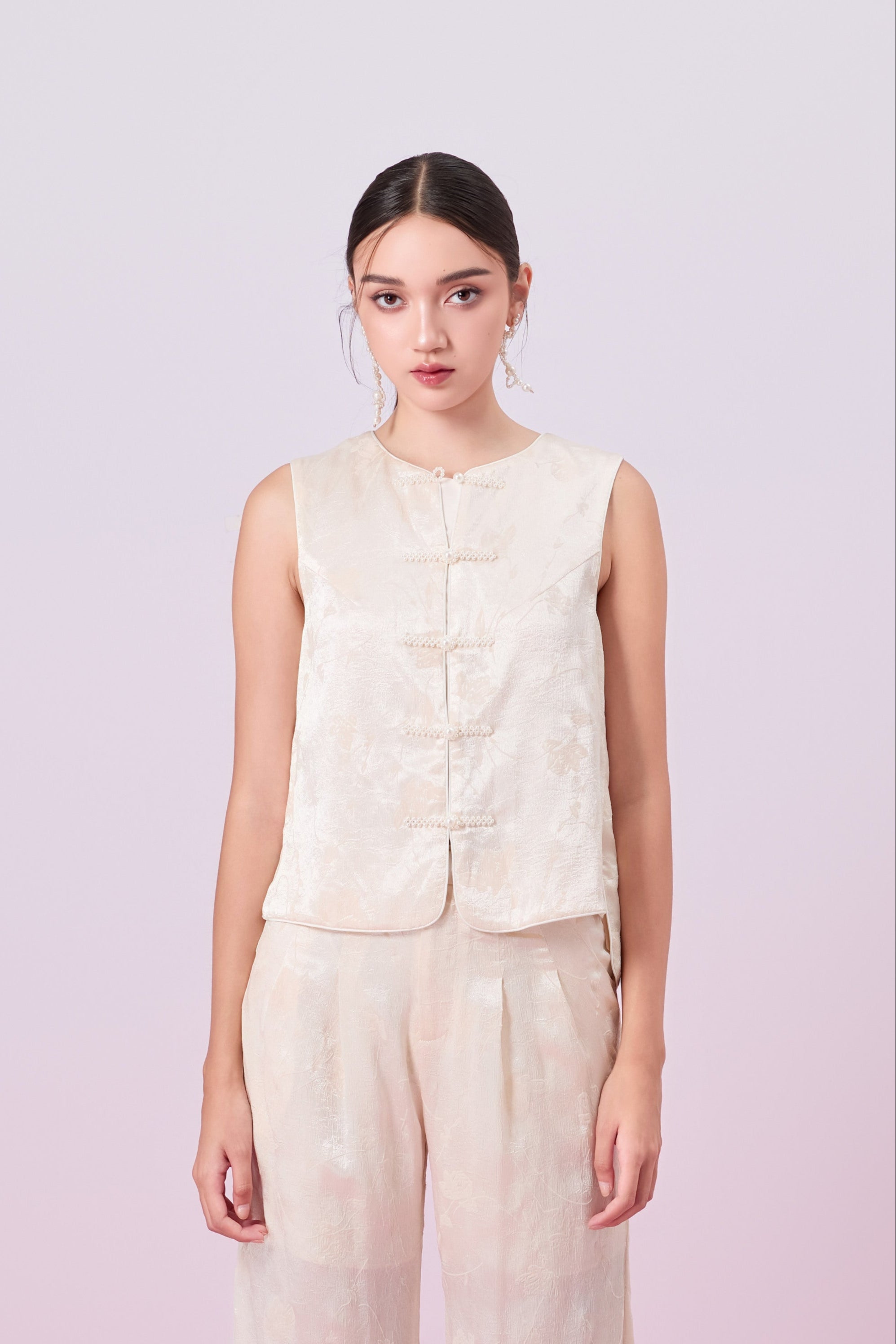 Jacquella Cream Modern Chinese Vest Top