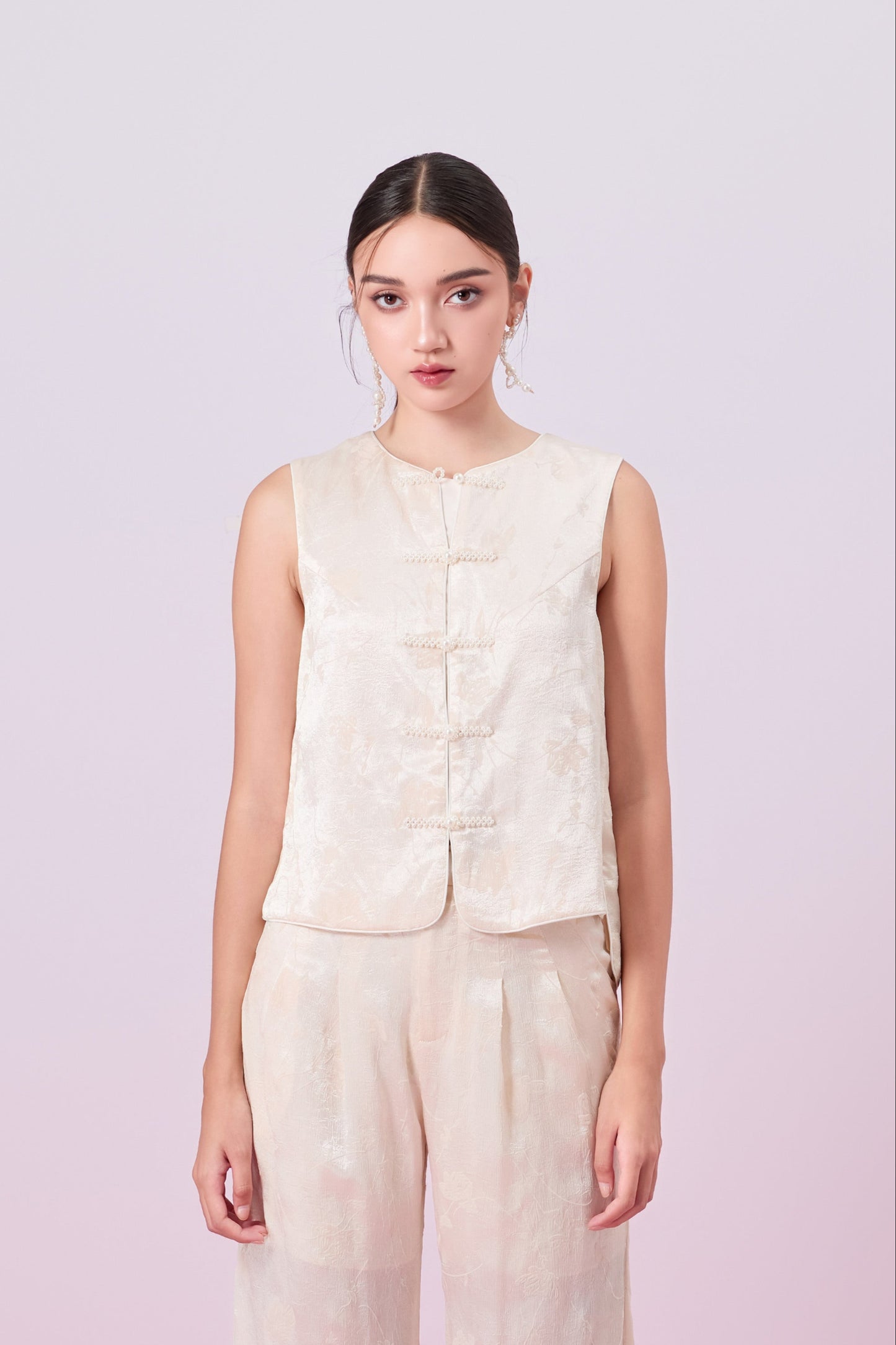 Jacquella Cream Modern Chinese Vest Top