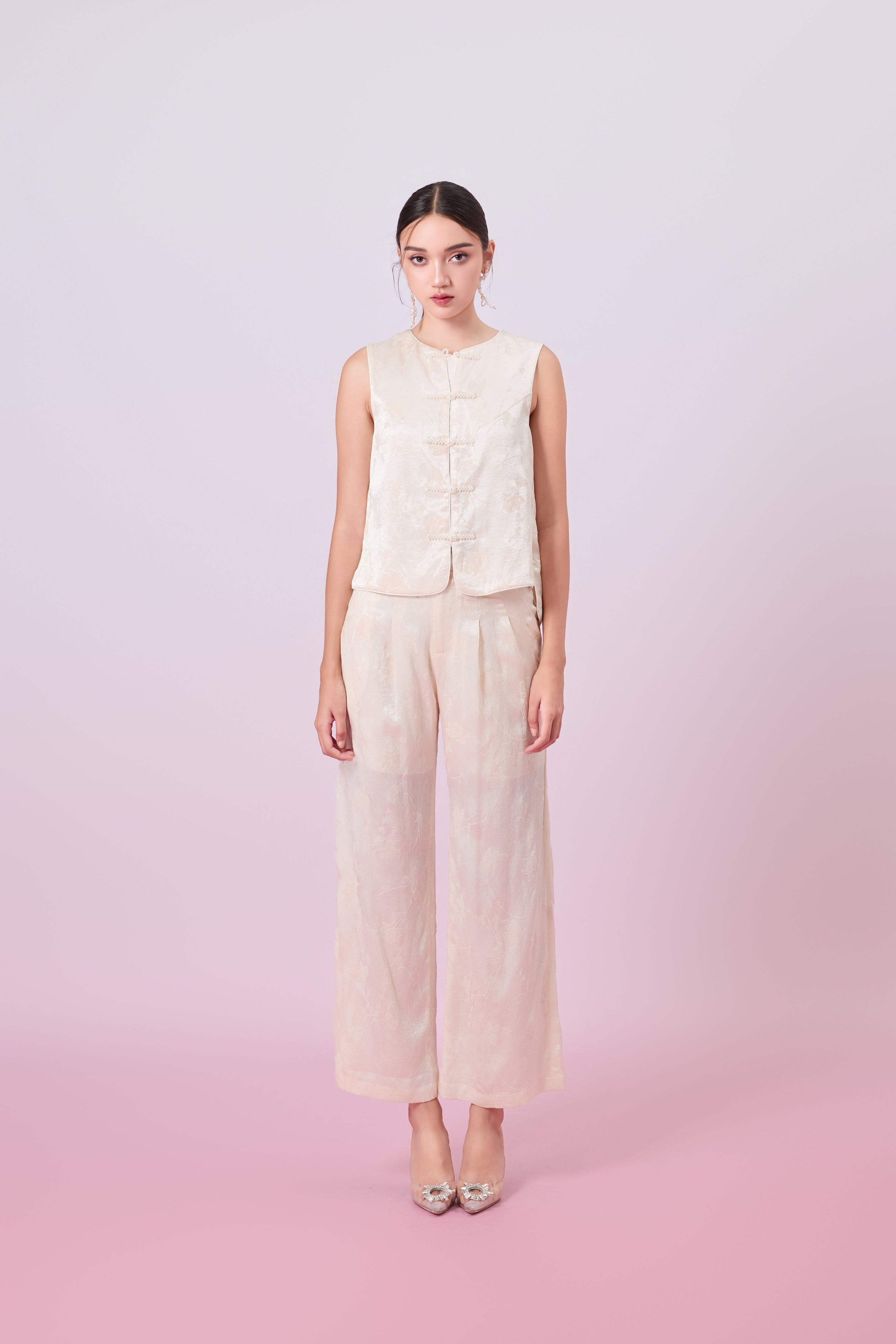 Jacquella Cream Straight Pants