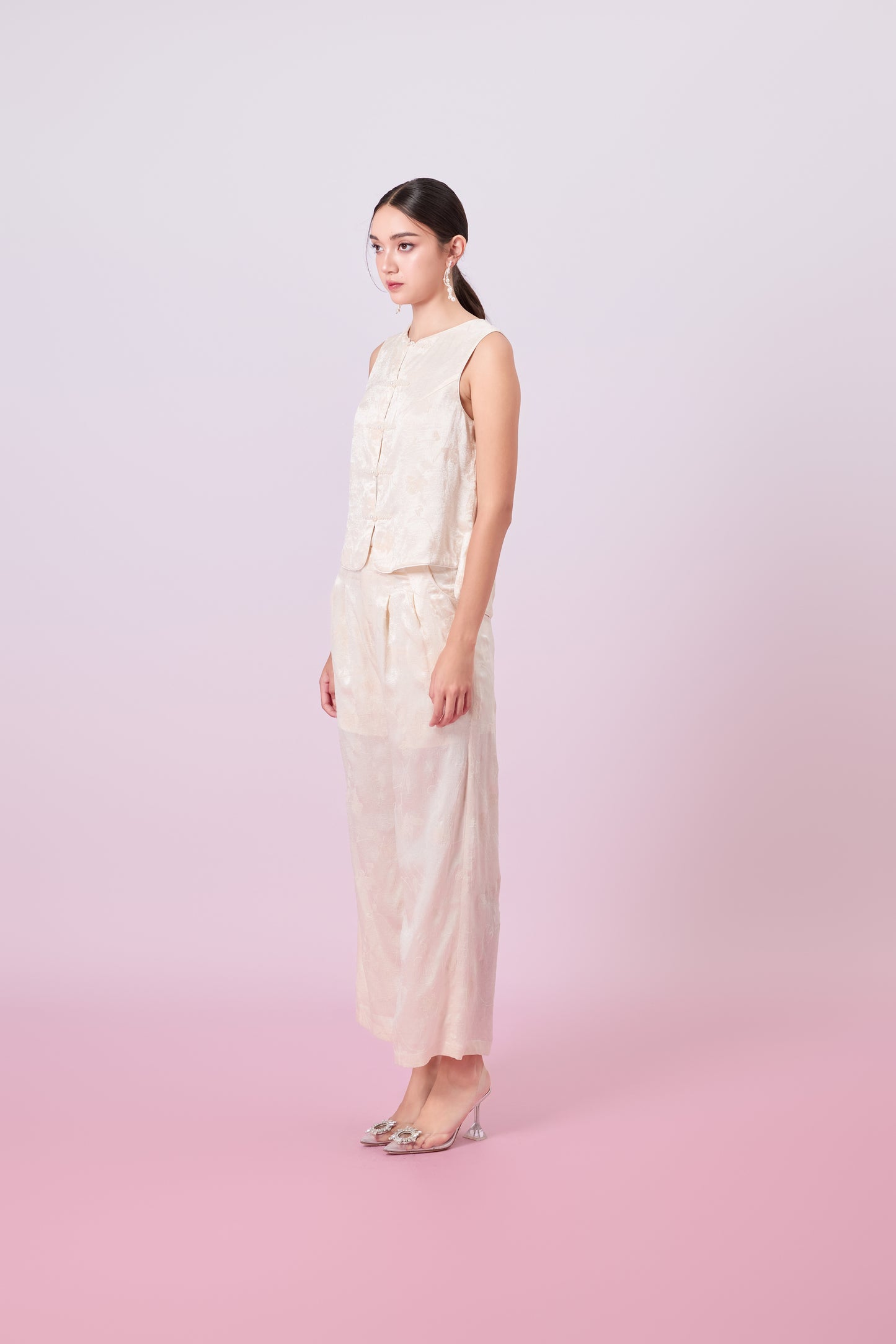 Jacquella Cream Modern Chinese Vest Top